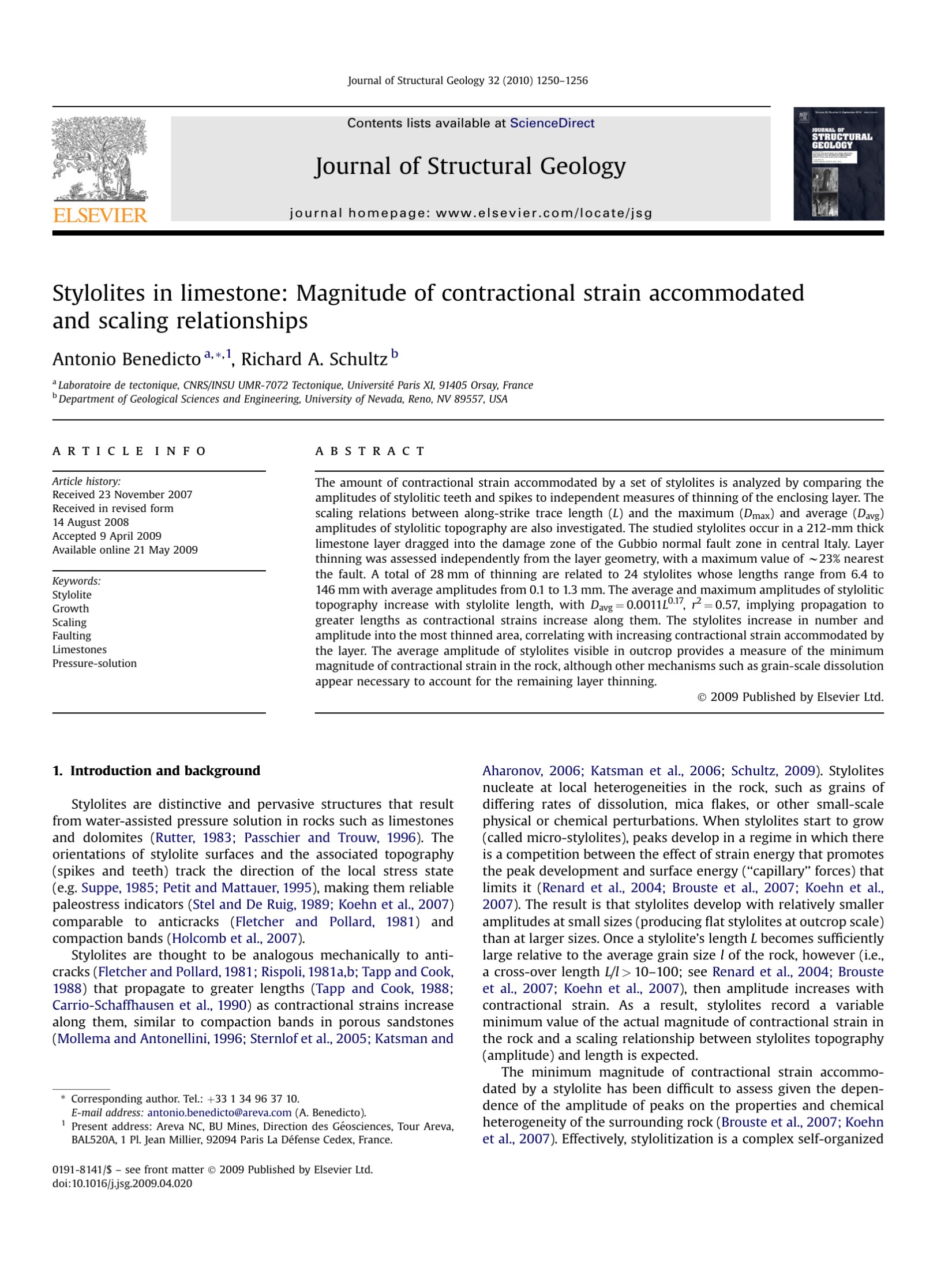 Stylolites in limestone: Magnitude of contractional strain accommodated and scaling relationships