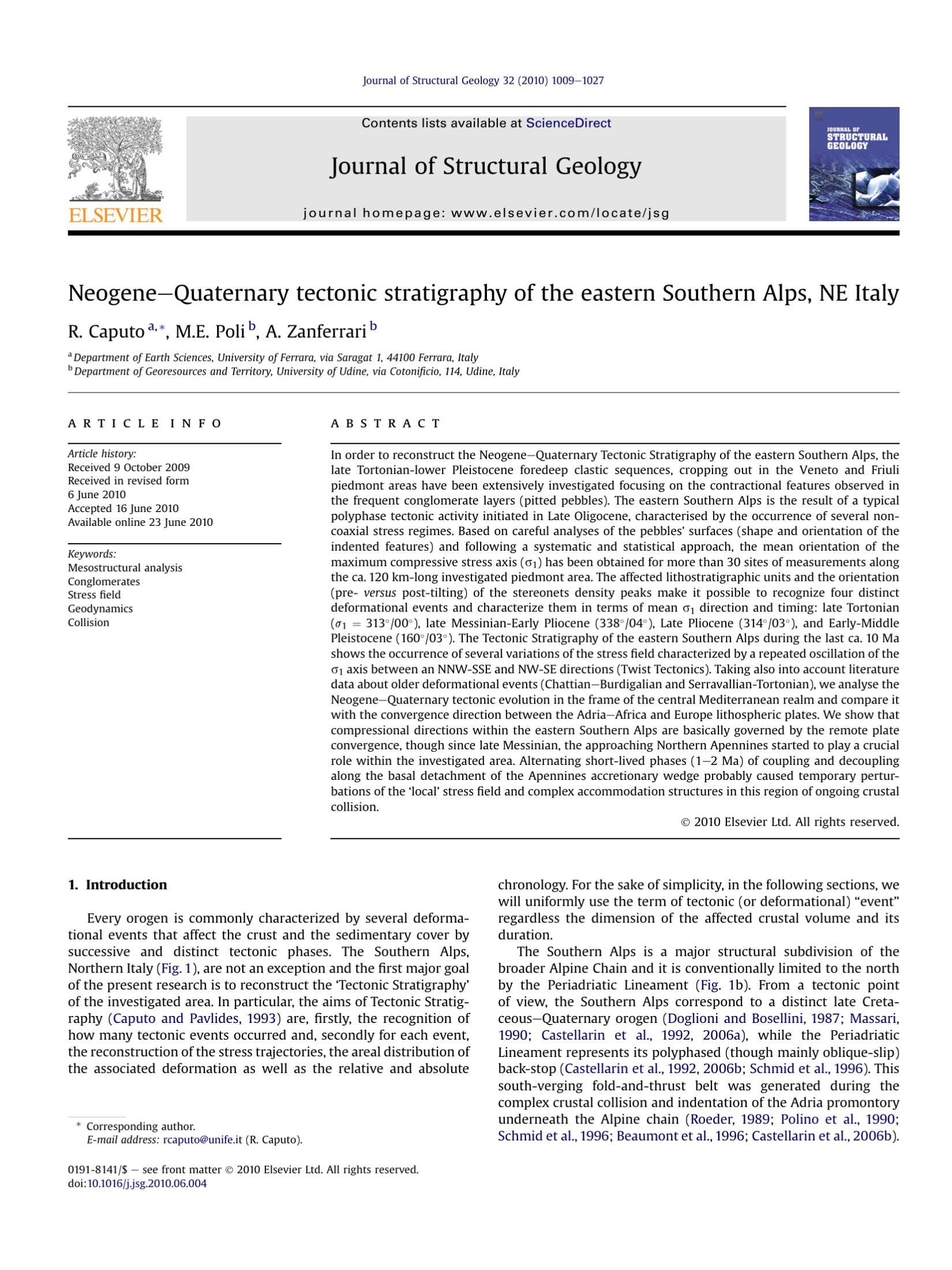 NeogeneeQuaternary tectonic stratigraphy of the eastern Southern Alps, NE Italy