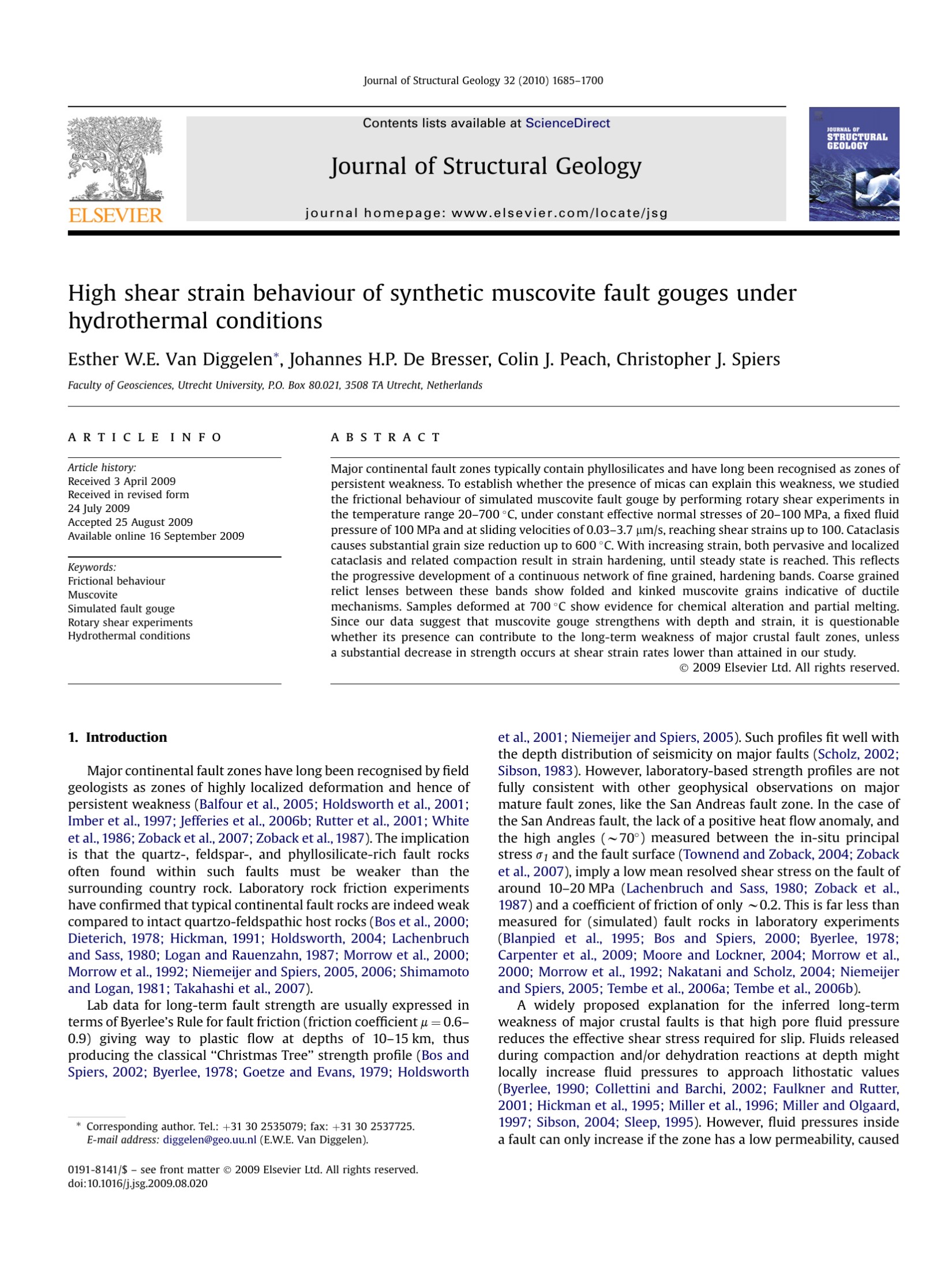 High shear strain behaviour of synthetic muscovite fault gouges under hydrothermal conditions