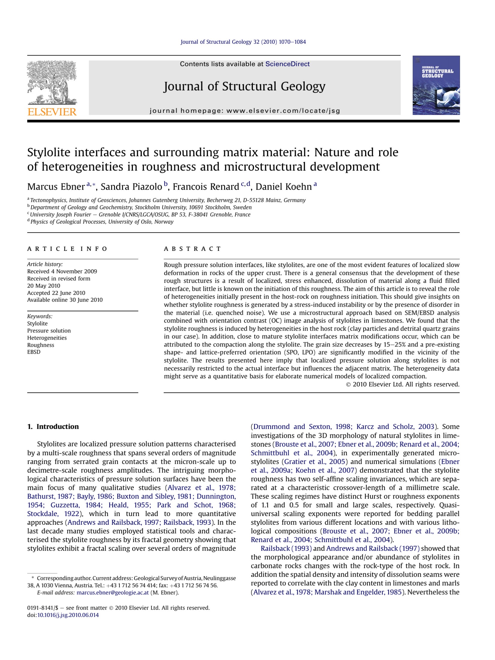 Stylolite interfaces and surrounding matrix material: Nature and role of heterogeneities in roughness and microstructural development