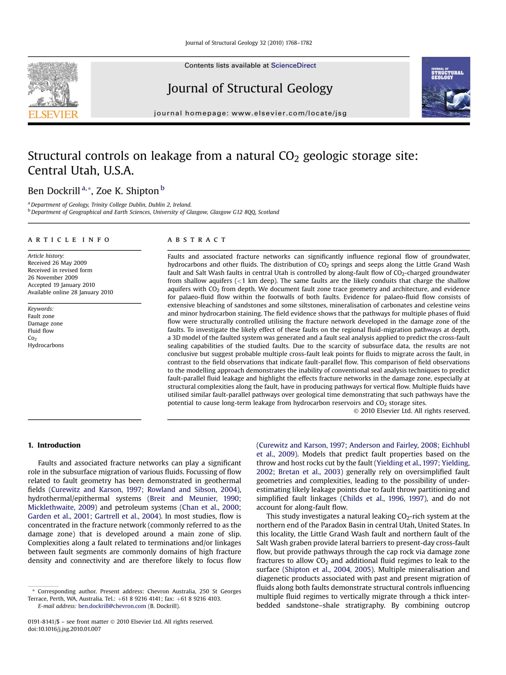 Structural controls on leakage from a natural CO2 geologic storage site: Central Utah, U.S.A.