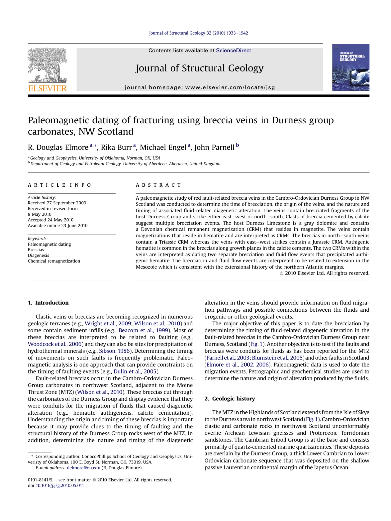 Paleomagnetic dating of fracturing using breccia veins in Durness group carbonates, NW Scotland