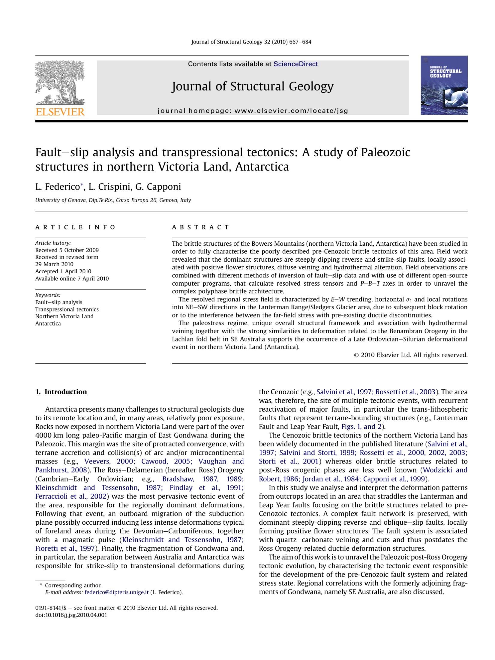 Faulteslip analysis and transpressional tectonics: A study of Paleozoic structures in northern Victoria Land, Antarctica