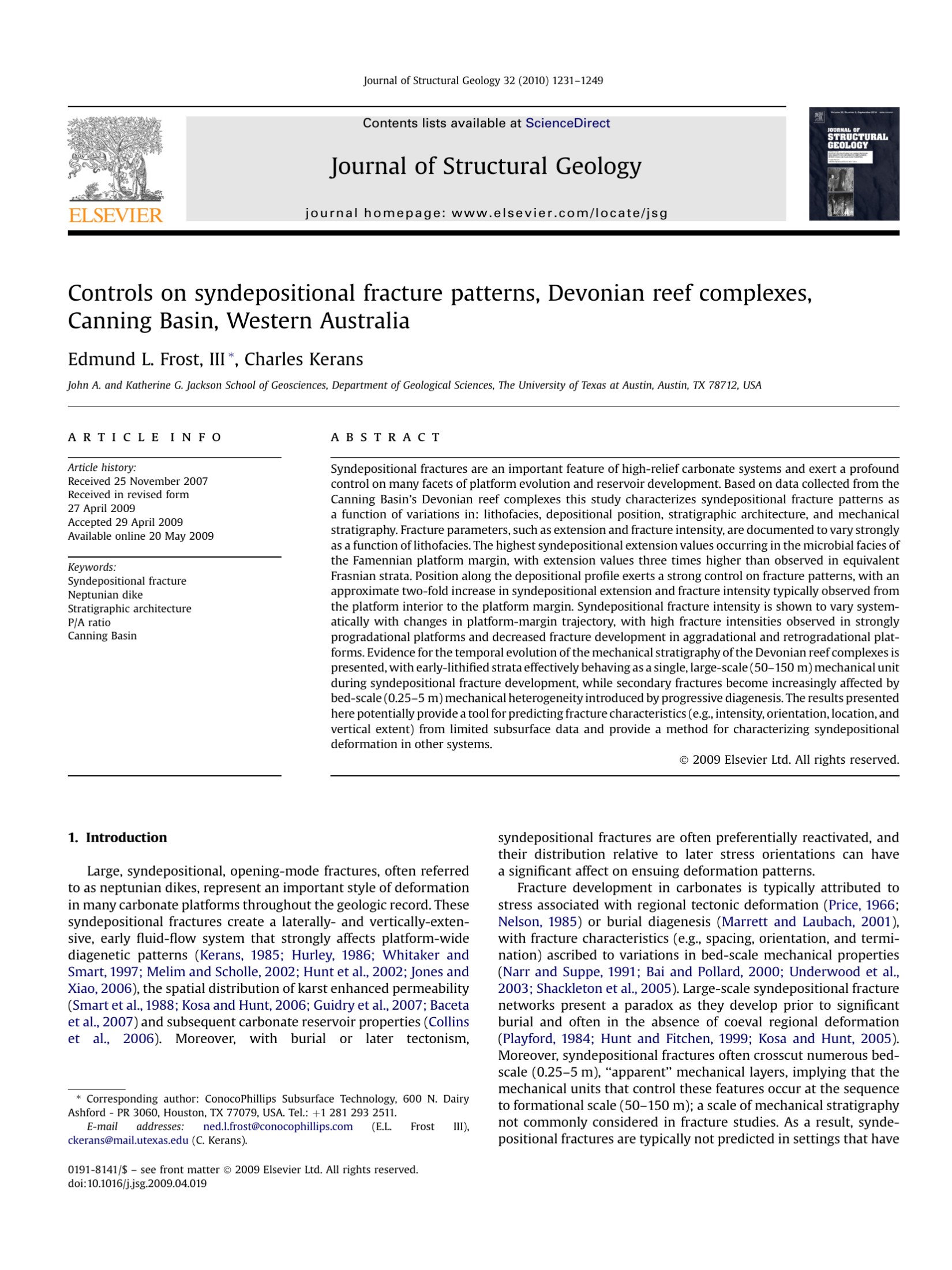 Controls on syndepositional fracture patterns, Devonian reef complexes, Canning Basin, Western Australia