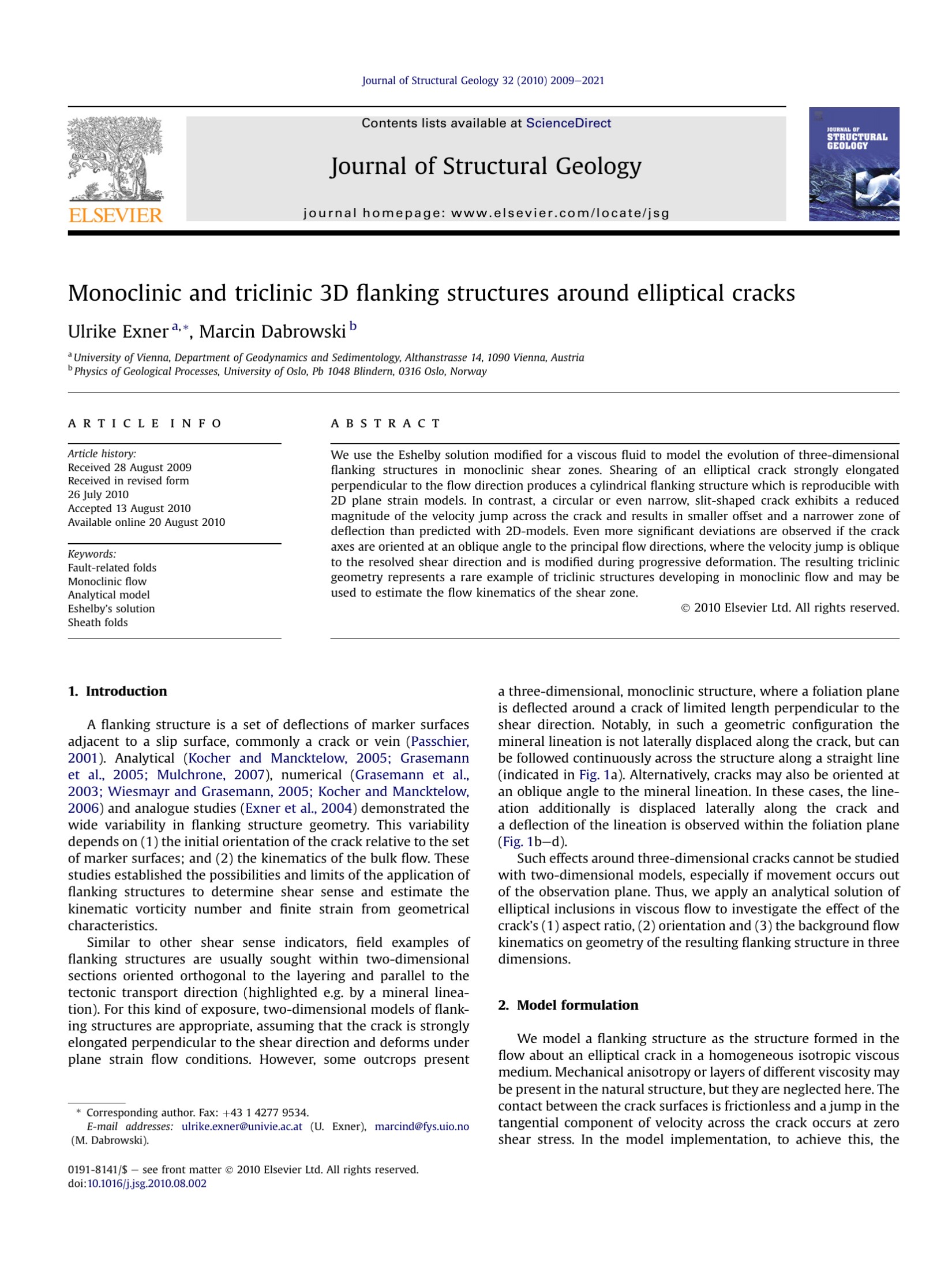 Monoclinic and triclinic 3D ?anking structures around elliptical cracks