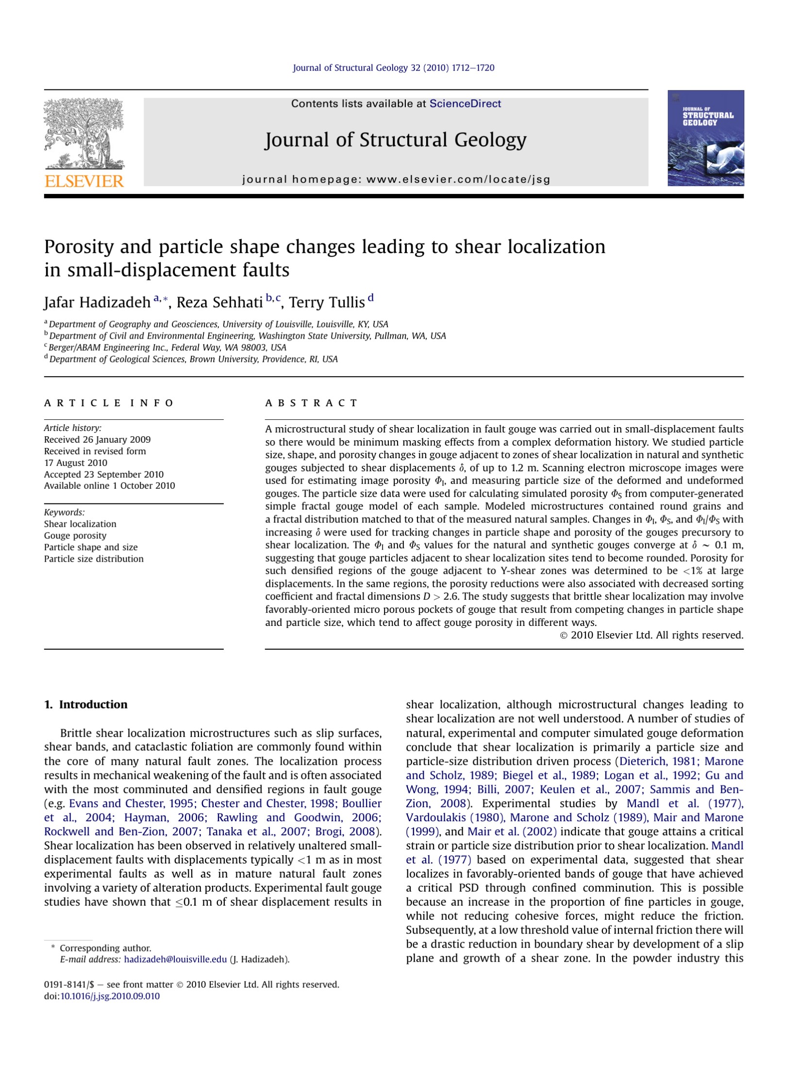Porosity and particle shape changes leading to shear localization in small-displacement faults