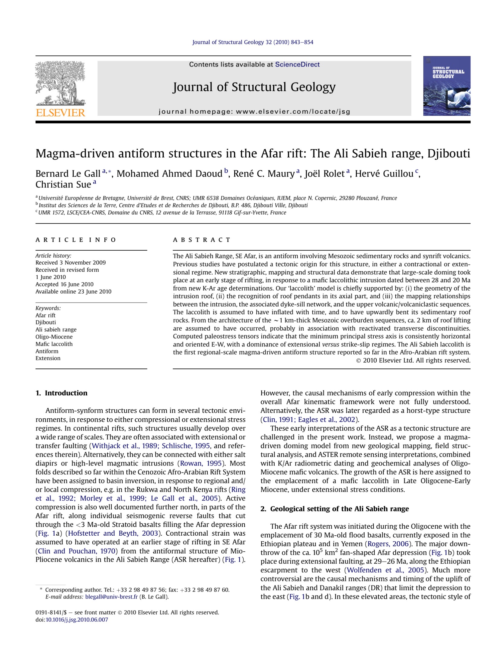 Magma-driven antiform structures in the Afar rift: The Ali Sabieh range, Djibouti