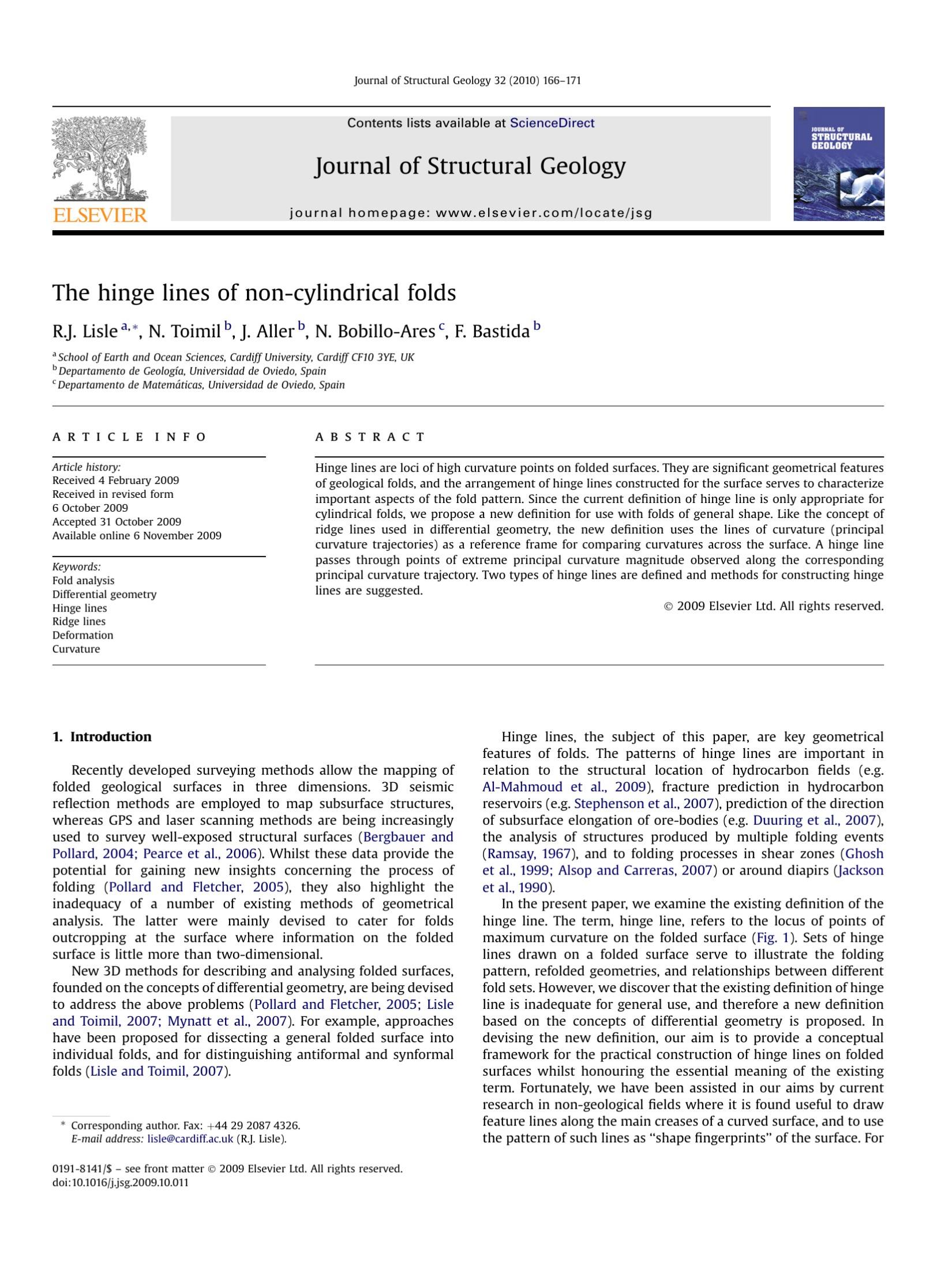 The hinge lines of non-cylindrical folds