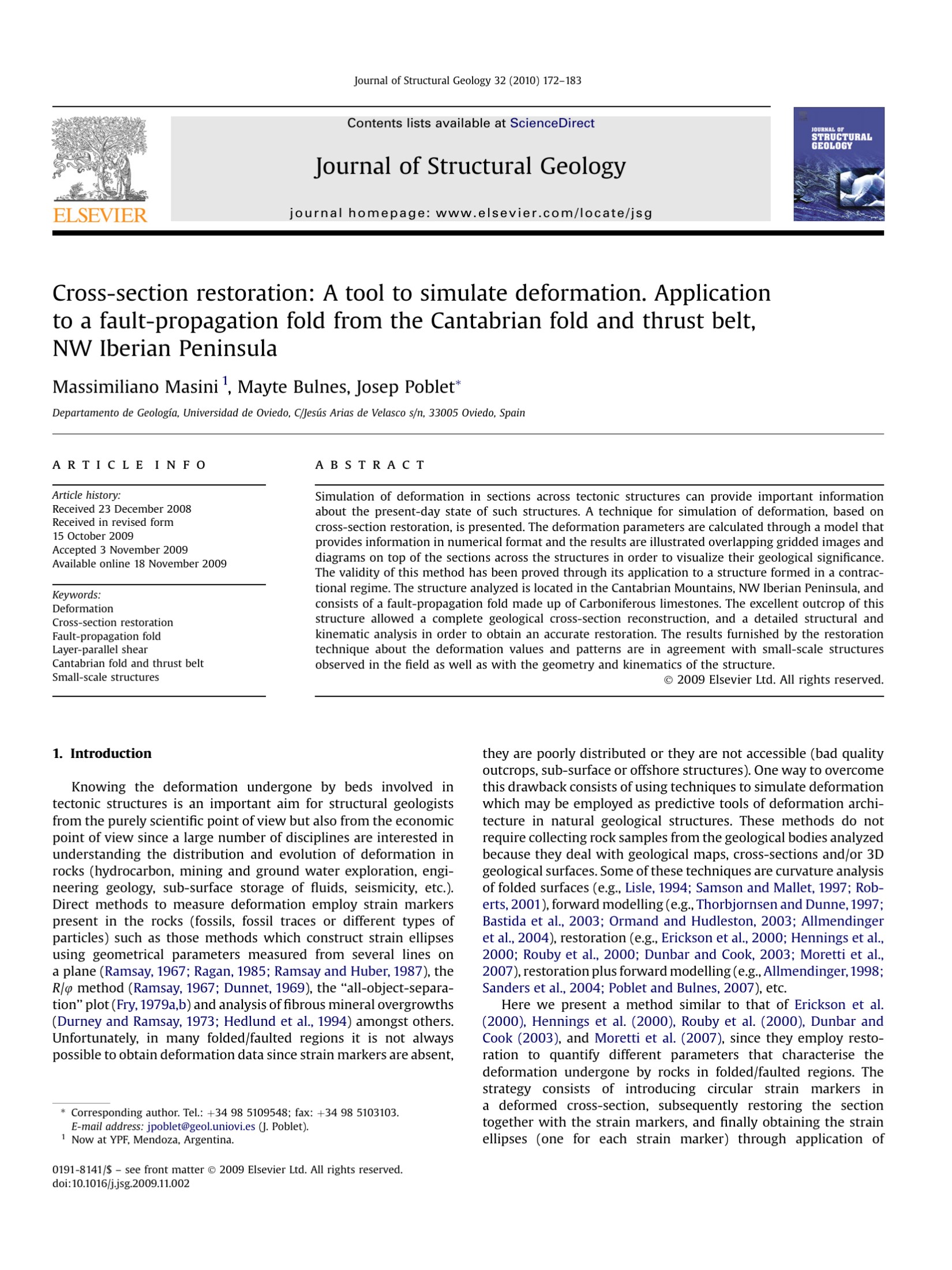 Cross-section restoration: A tool to simulate deformation. Application to a fault-propagation fold from the Cantabrian fold and thrust belt, NW Iberian Peninsula