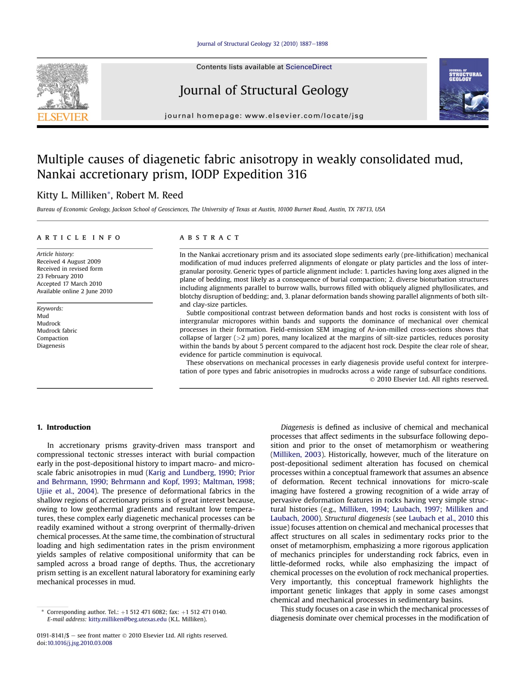 Multiple causes of diagenetic fabric anisotropy in weakly consolidated mud, Nankai accretionary prism, IODP Expedition 316