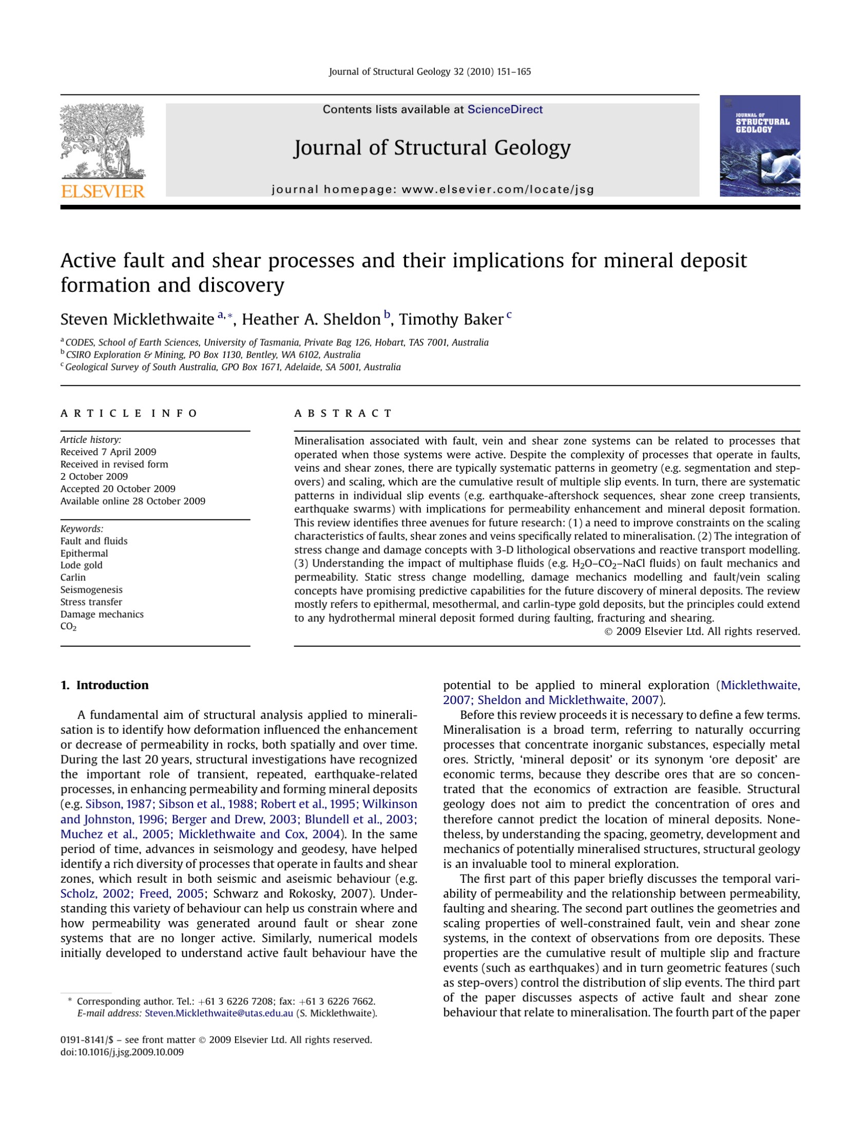 Active fault and shear processes and their implications for mineral deposit formation and discovery
