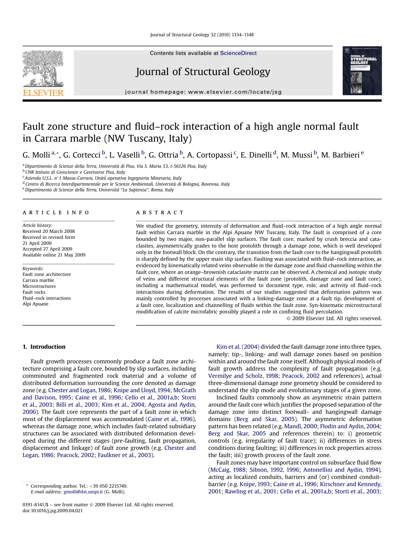 Fault zone structure and ?uid–rock interaction of a high angle normal fault in Carrara marble (NW Tuscany, Italy)