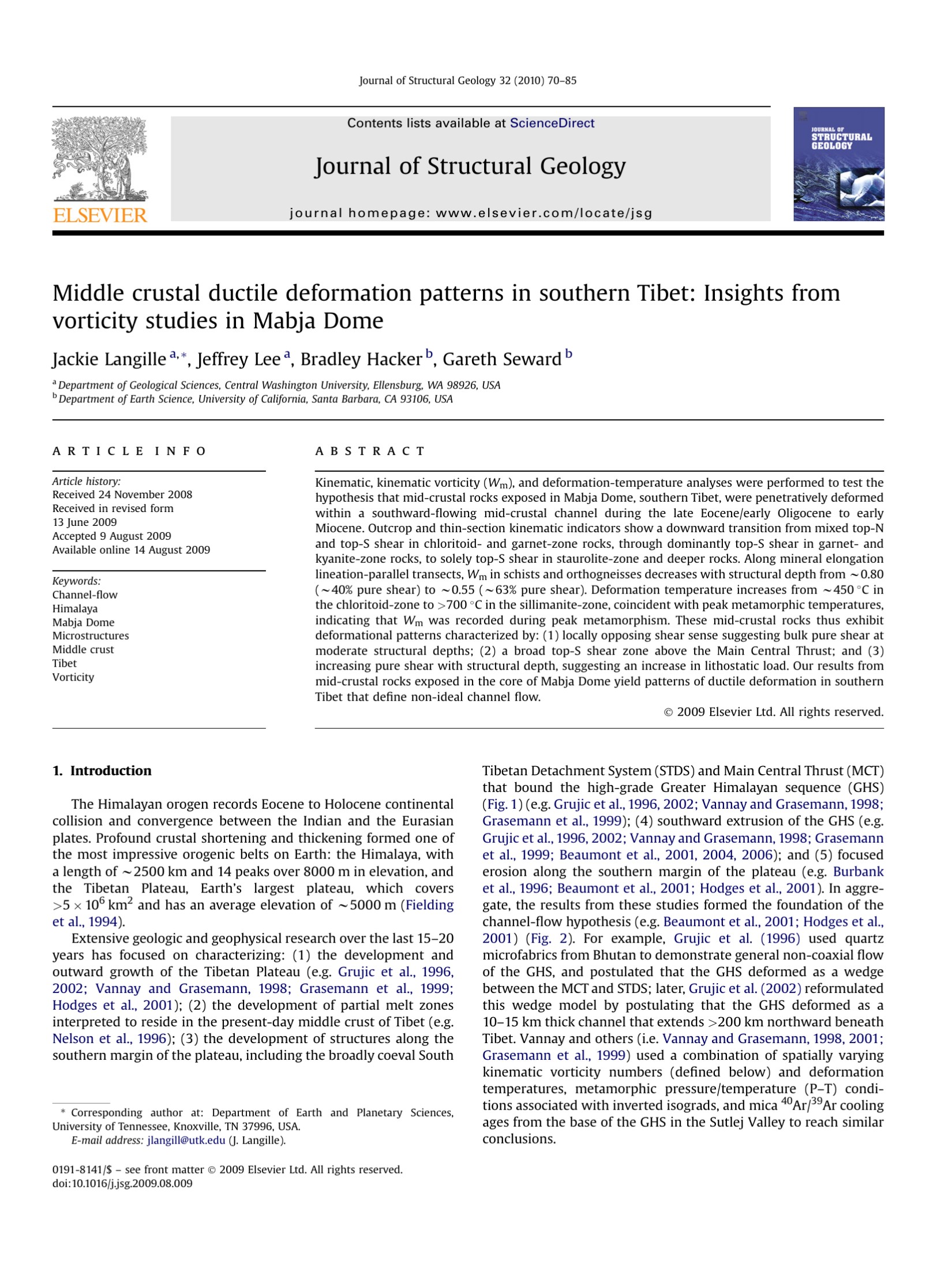 Middle crustal ductile deformation patterns in southern Tibet: Insights from vorticity studies in Mabja Dome