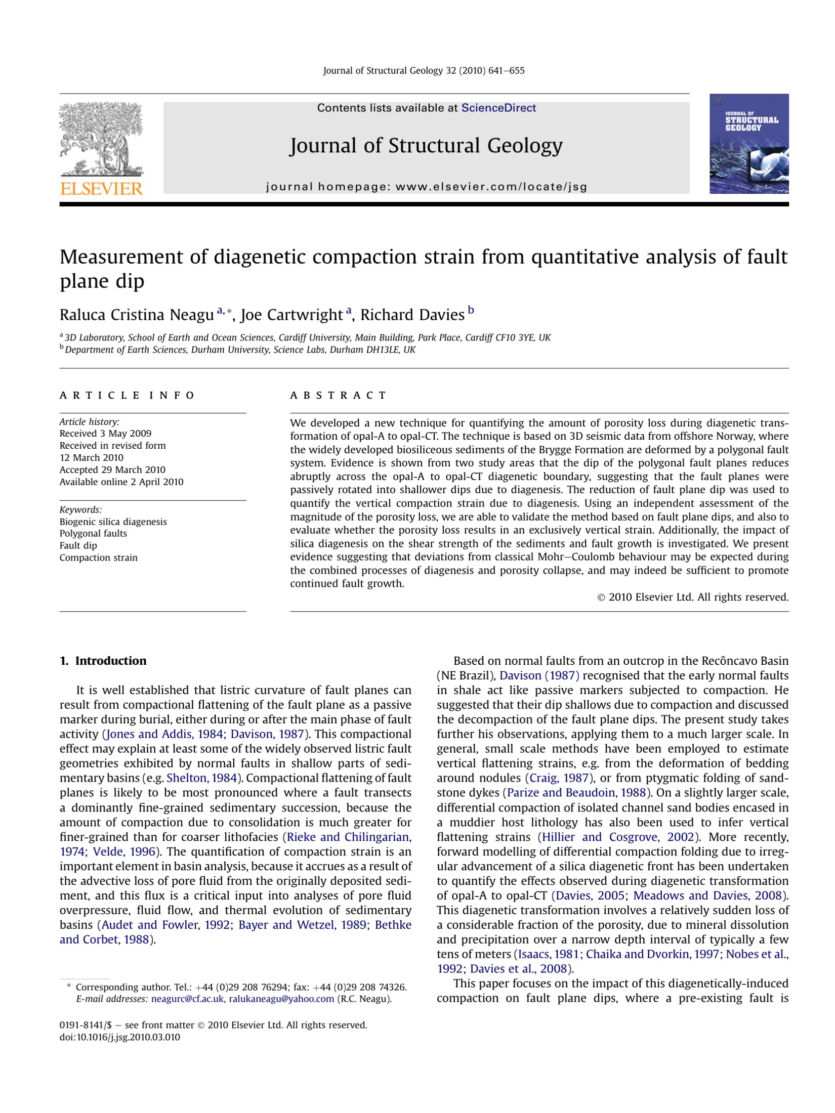 Measurement of diagenetic compaction strain from quantitative analysis of fault plane dip