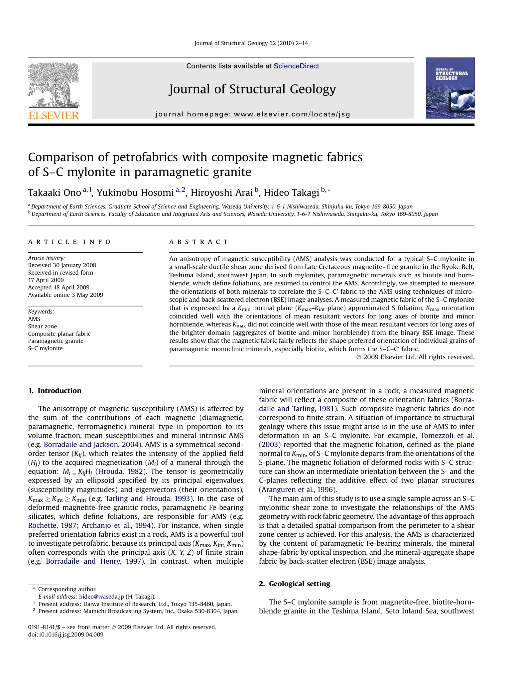 Comparison of petrofabrics with composite magnetic fabrics of S–C mylonite in paramagnetic granite