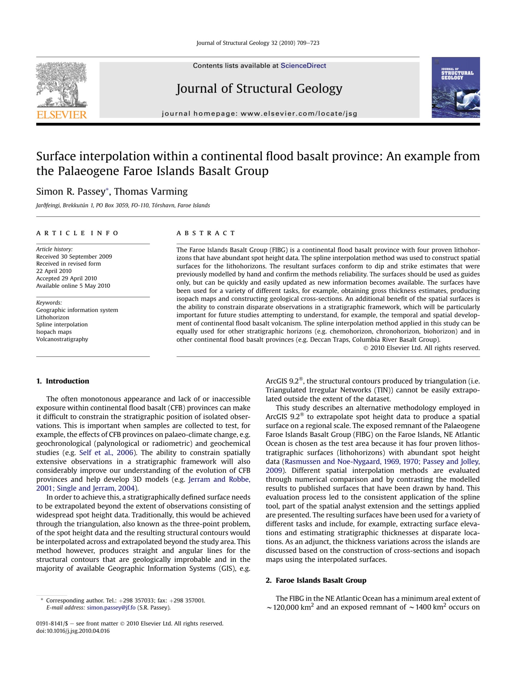 Surface interpolation within a continental flood basalt province: An example from the Palaeogene Faroe Islands Basalt Group