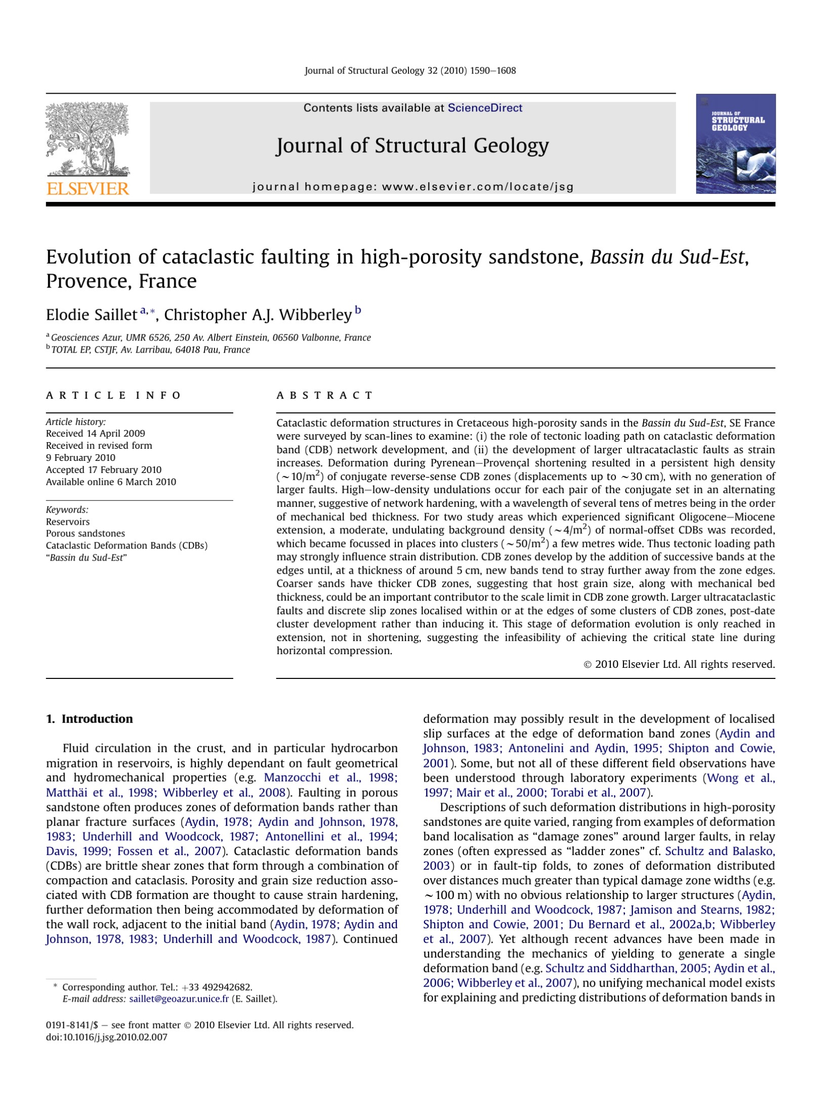 Evolution of cataclastic faulting in high-porosity sandstone, Bassin du Sud-Est, Provence, France