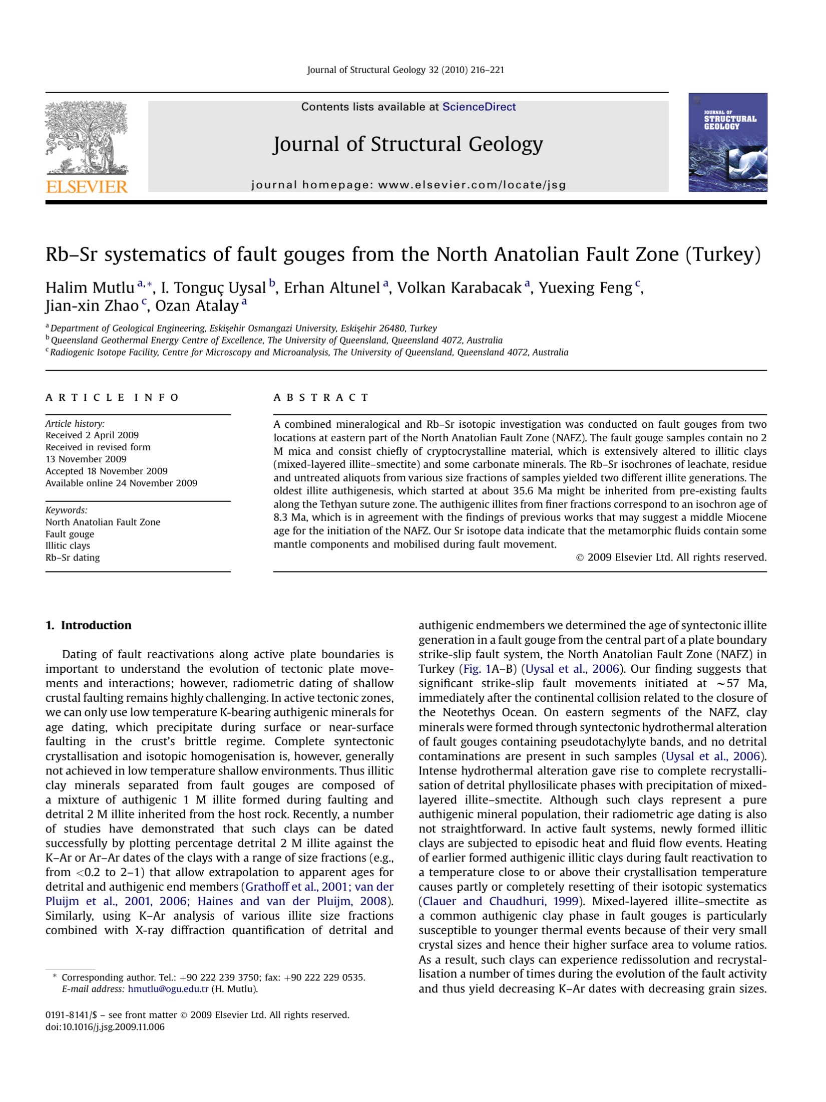 Rb–Sr systematics of fault gouges from the North Anatolian Fault Zone (Turkey)