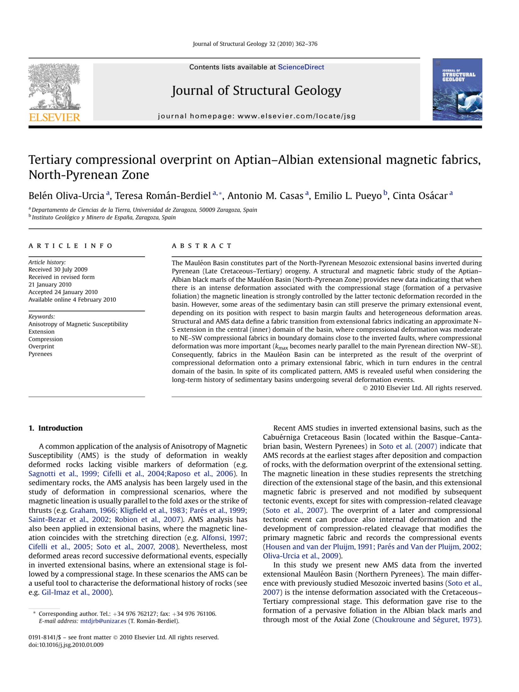 Tertiary compressional overprint on Aptian–Albian extensional magnetic fabrics, North-Pyrenean Zone