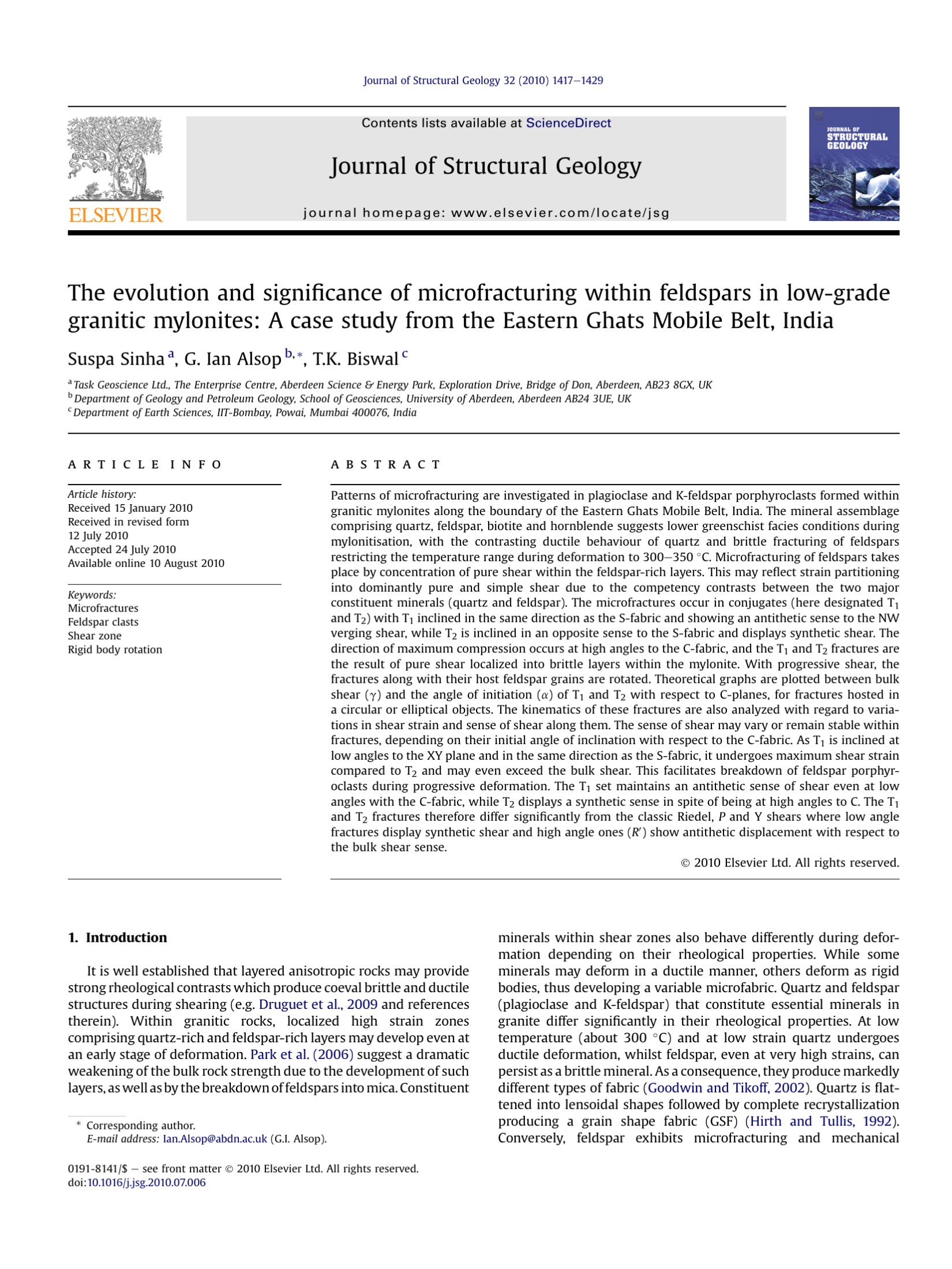 The evolution and significance of microfracturing within feldspars in low-grade granitic mylonites: A case study from the Eastern Ghats Mobile Belt, India