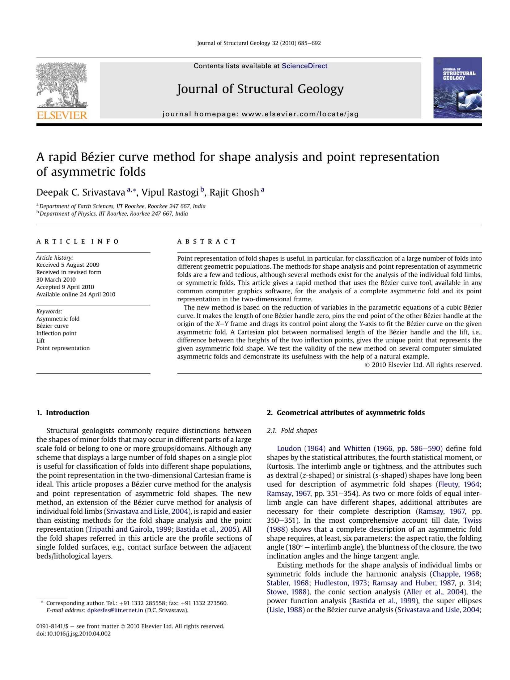 A rapid B?zier curve method for shape analysis and point representation of asymmetric folds