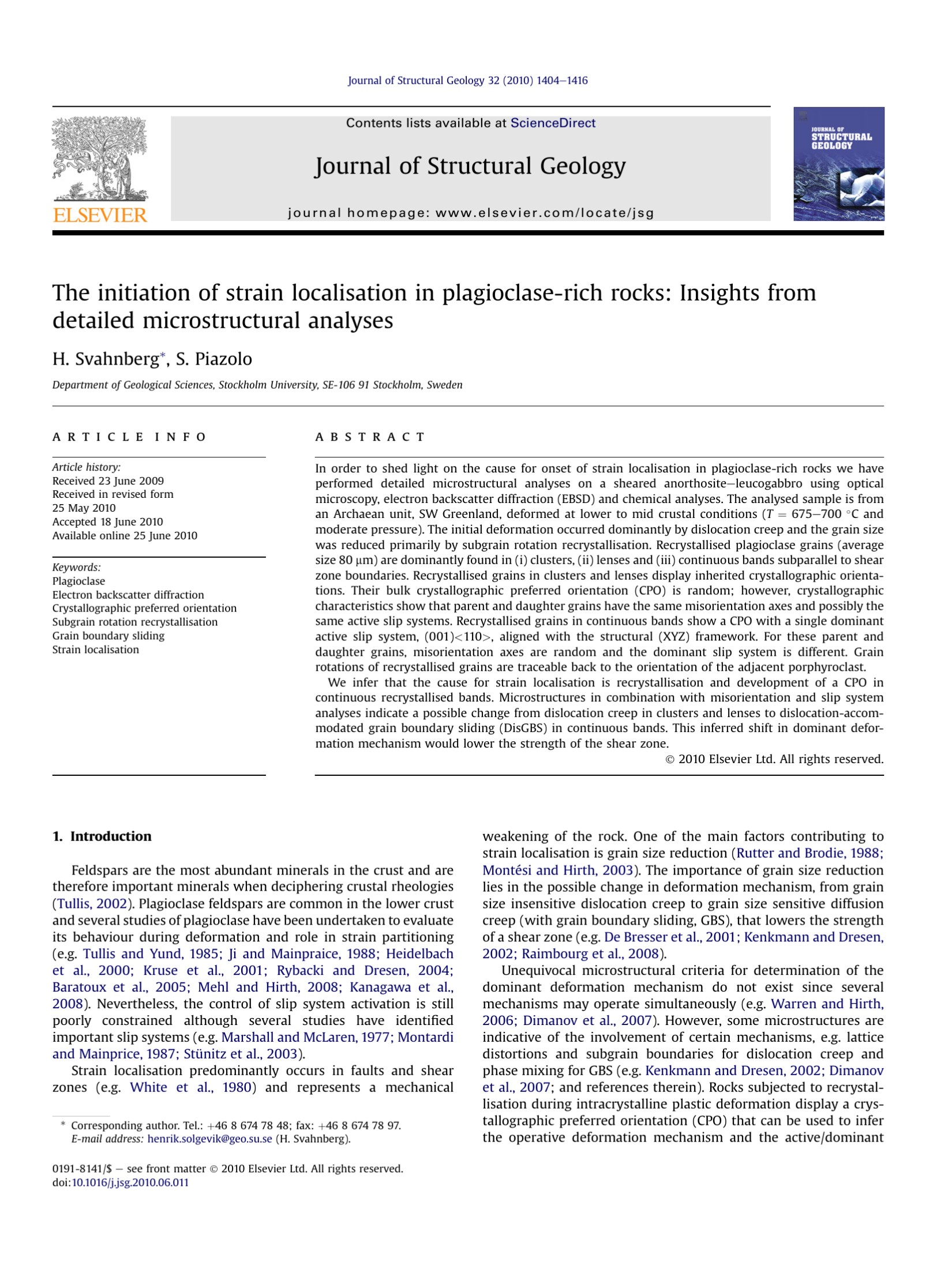 The initiation of strain localisation in plagioclase-rich rocks: Insights from detailed microstructural analyses