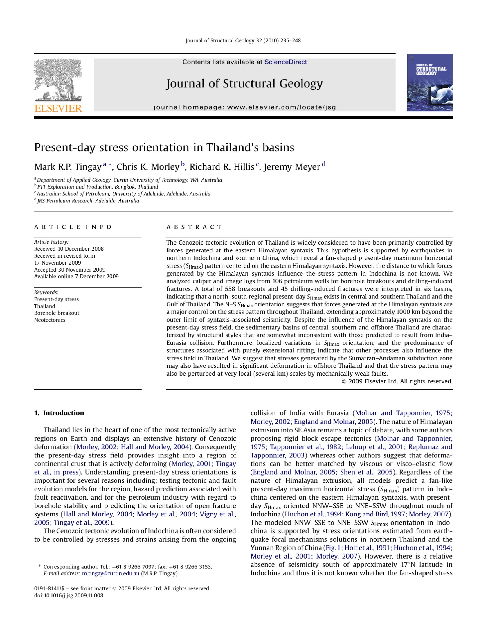 Present-day stress orientation in Thailand’s basins