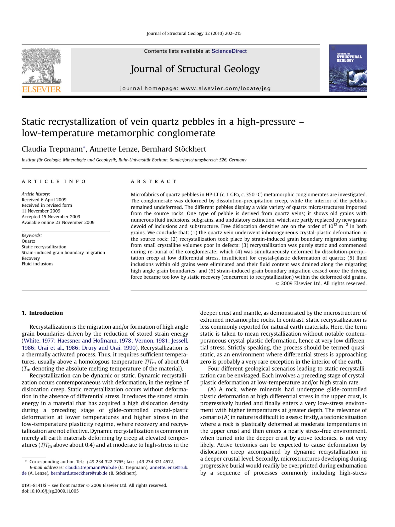 Static recrystallization of vein quartz pebbles in a high-pressure – low-temperature metamorphic conglomerate
