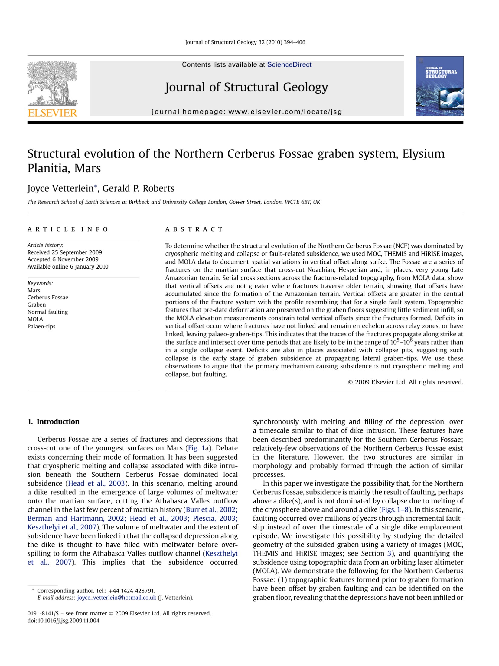 Structural evolution of the Northern Cerberus Fossae graben system, Elysium Planitia, Mars