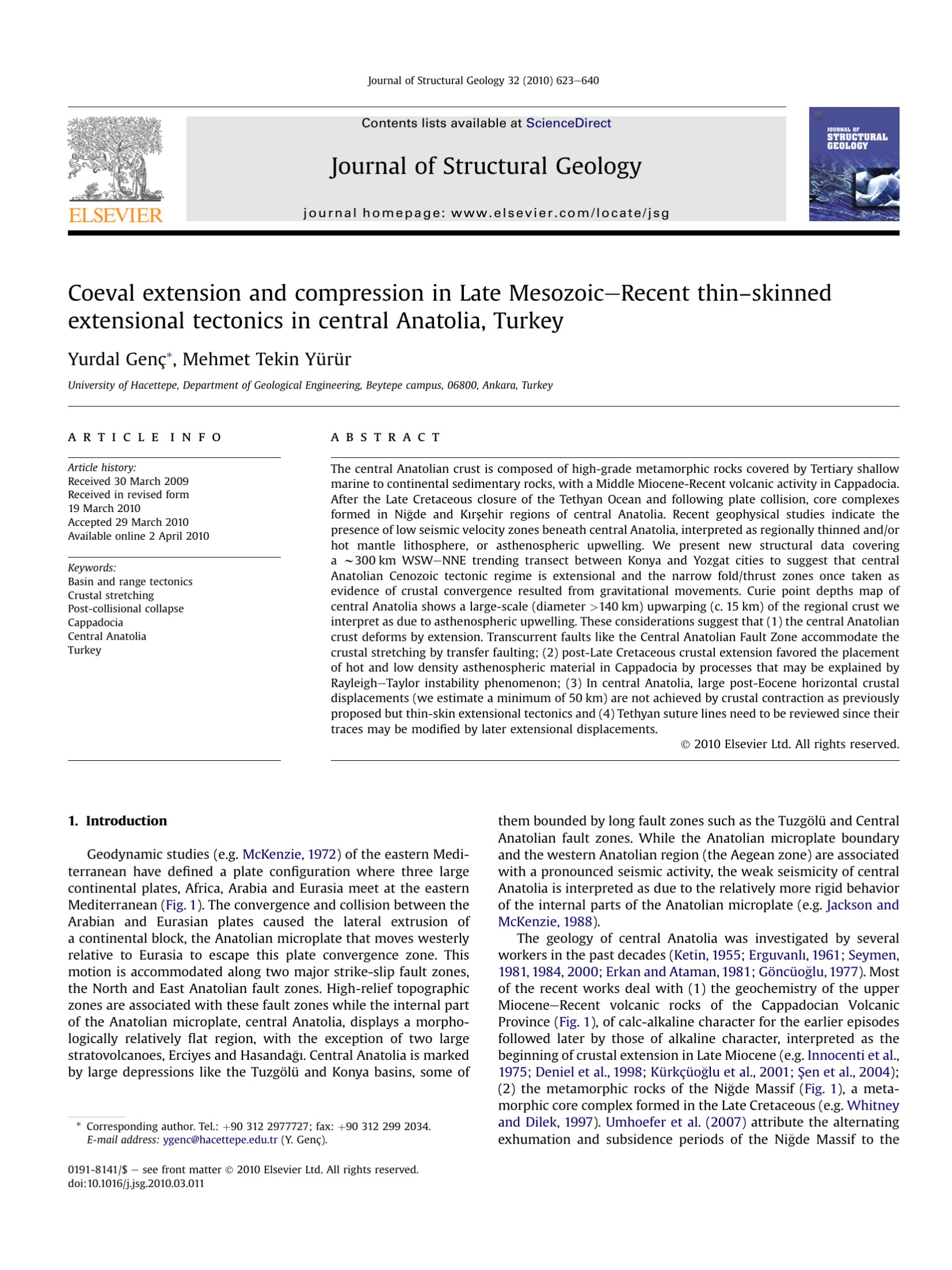 Coeval extension and compression in Late Mesozoic-Recent thinвЂ“skinned extensional tectonics in central Anatolia, Turkey