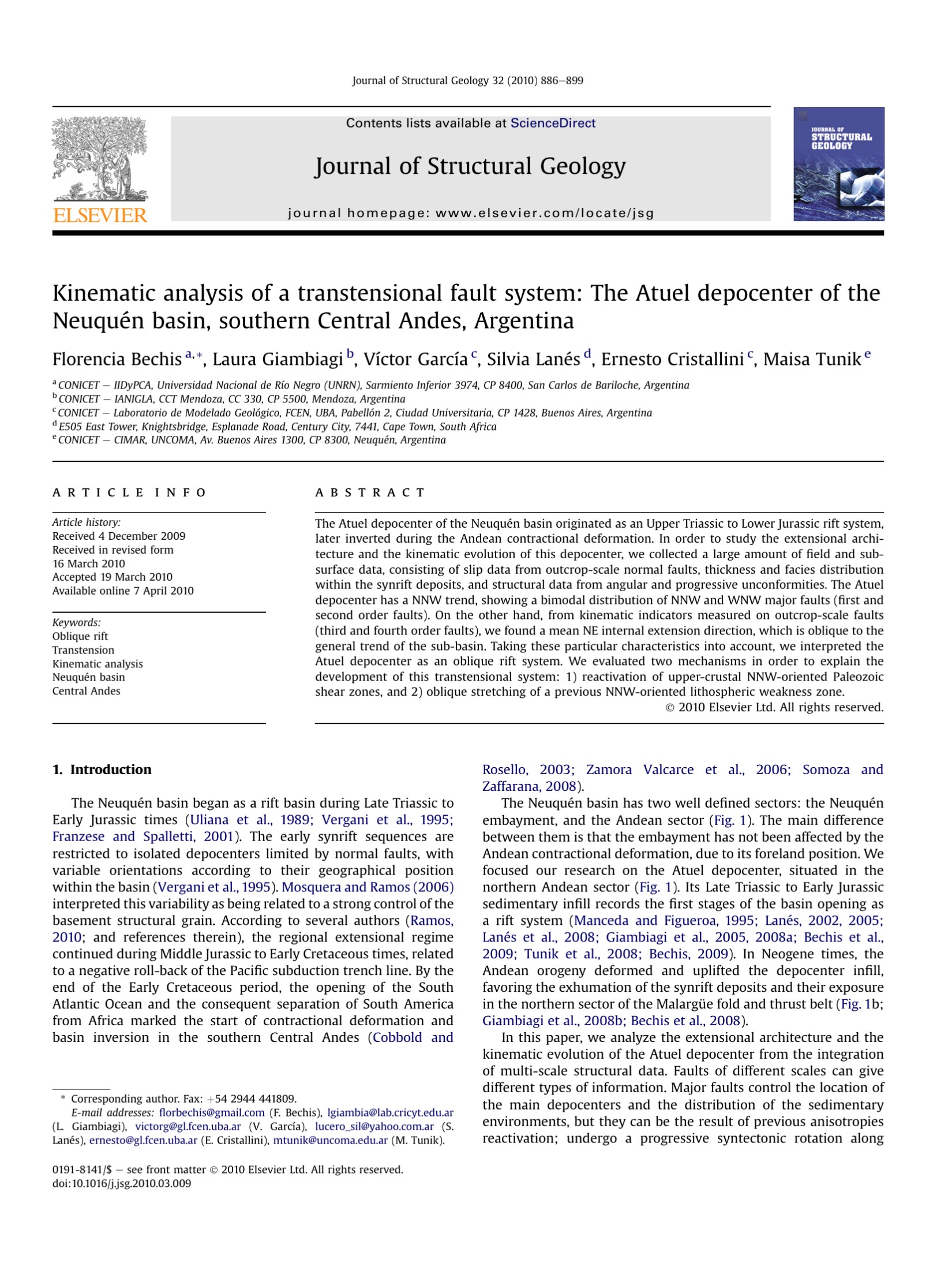 Kinematic analysis of a transtensional fault system: The Atuel depocenter of the Neuqu?n basin, southern Central Andes, Argentina