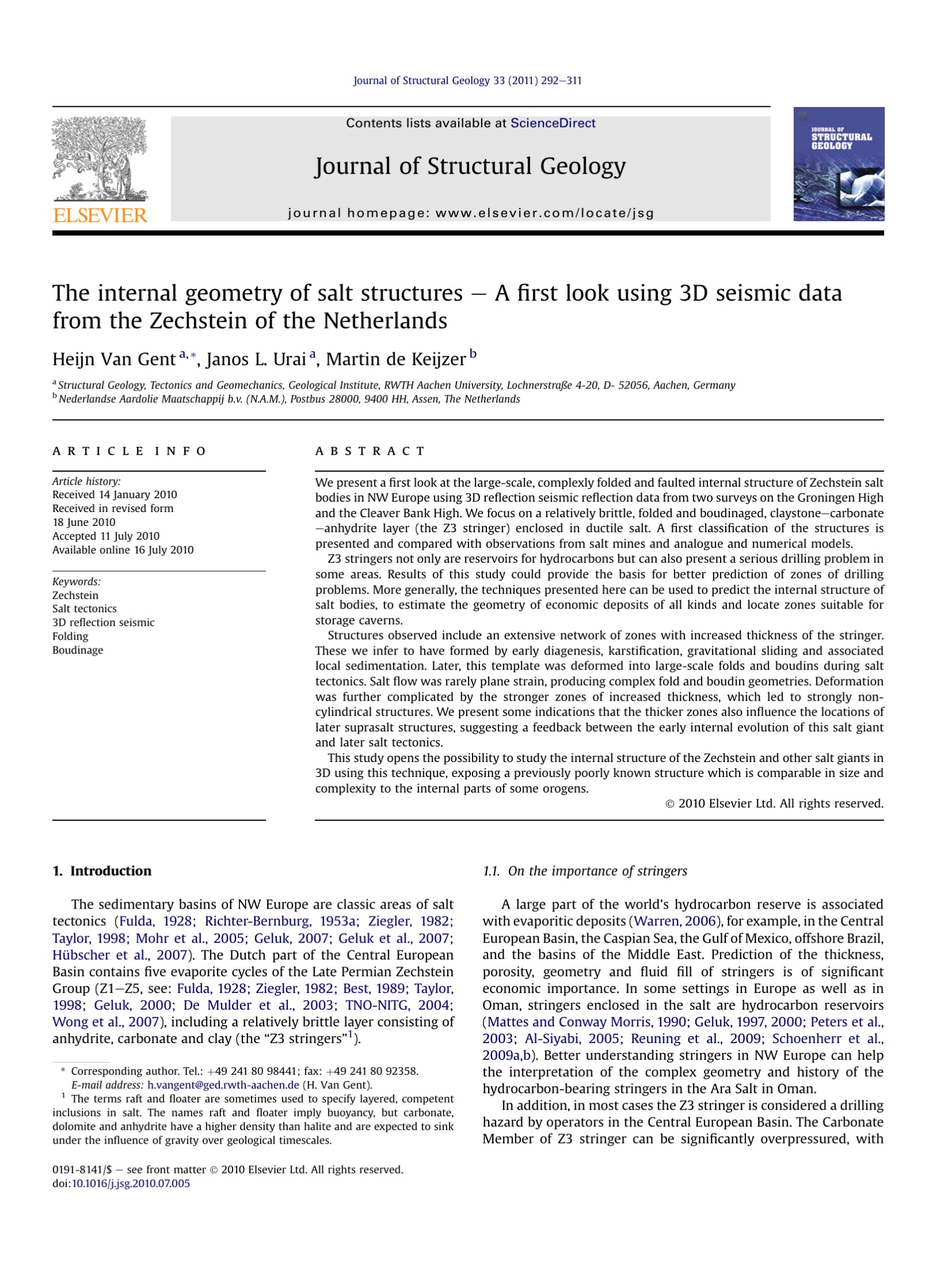 The internal geometry of salt structures e A ?rst look using 3D seismic data from the Zechstein of the Netherlands