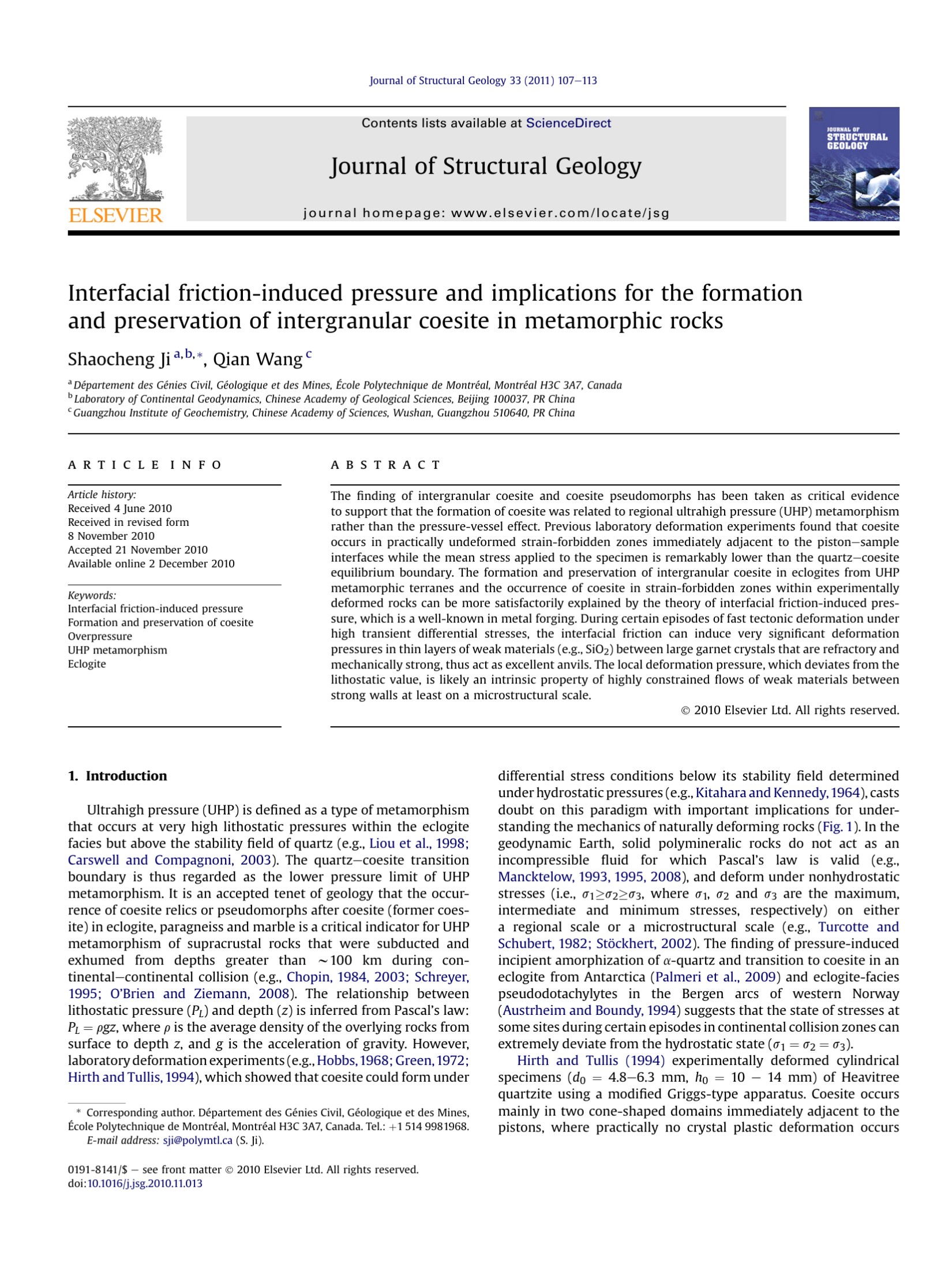 Interfacial friction-induced pressure and implications for the formation and preservation of intergranular coesite in metamorphic rocks