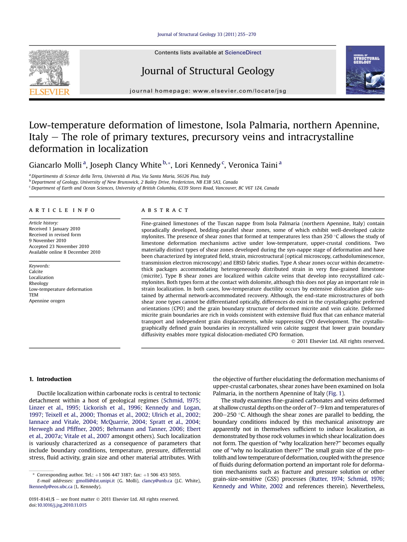 Low-temperature deformation of limestone, Isola Palmaria, northern Apennine, Italy e The role of primary textures, precursory veins and intracrystalline deformation in localization