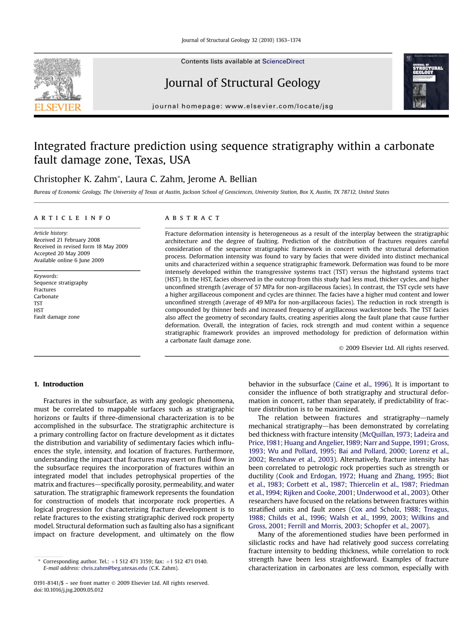 Integrated fracture prediction using sequence stratigraphy within a carbonate fault damage zone, Texas, USA