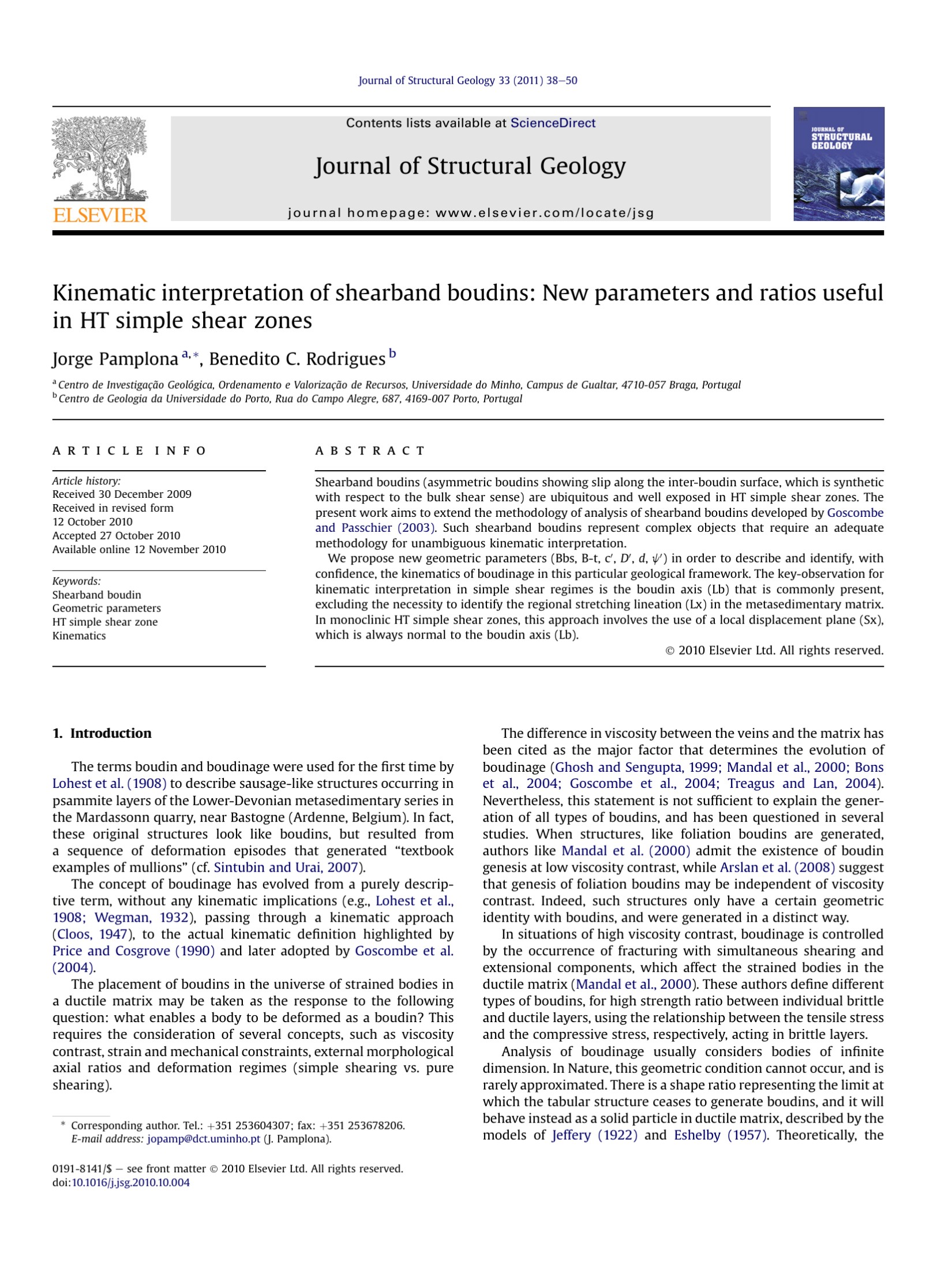 Kinematic interpretation of shearband boudins: New parameters and ratios useful in HT simple shear zones