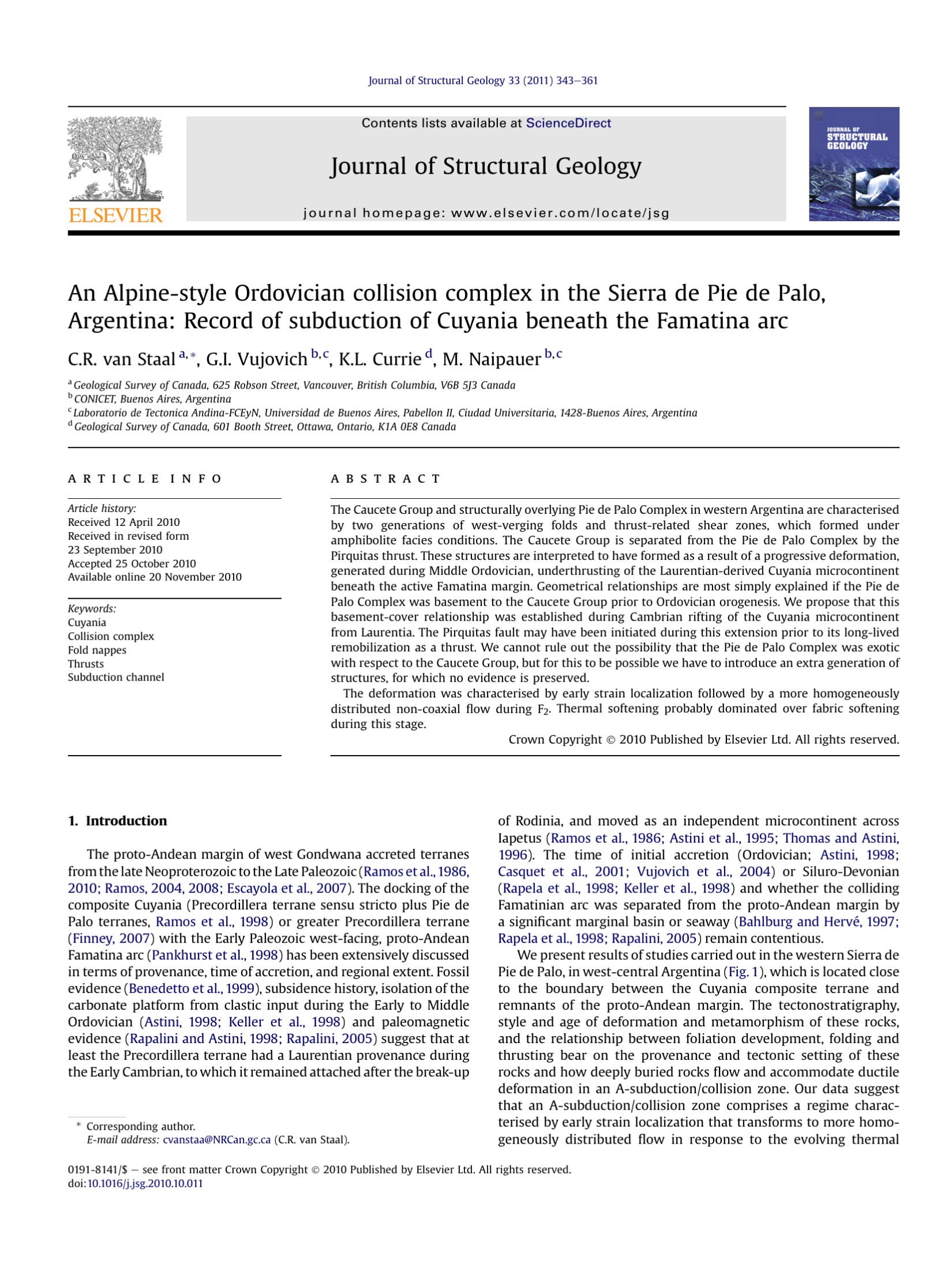 An Alpine-style Ordovician collision complex in the Sierra de Pie de Palo, Argentina: Record of subduction of Cuyania beneath the Famatina arc