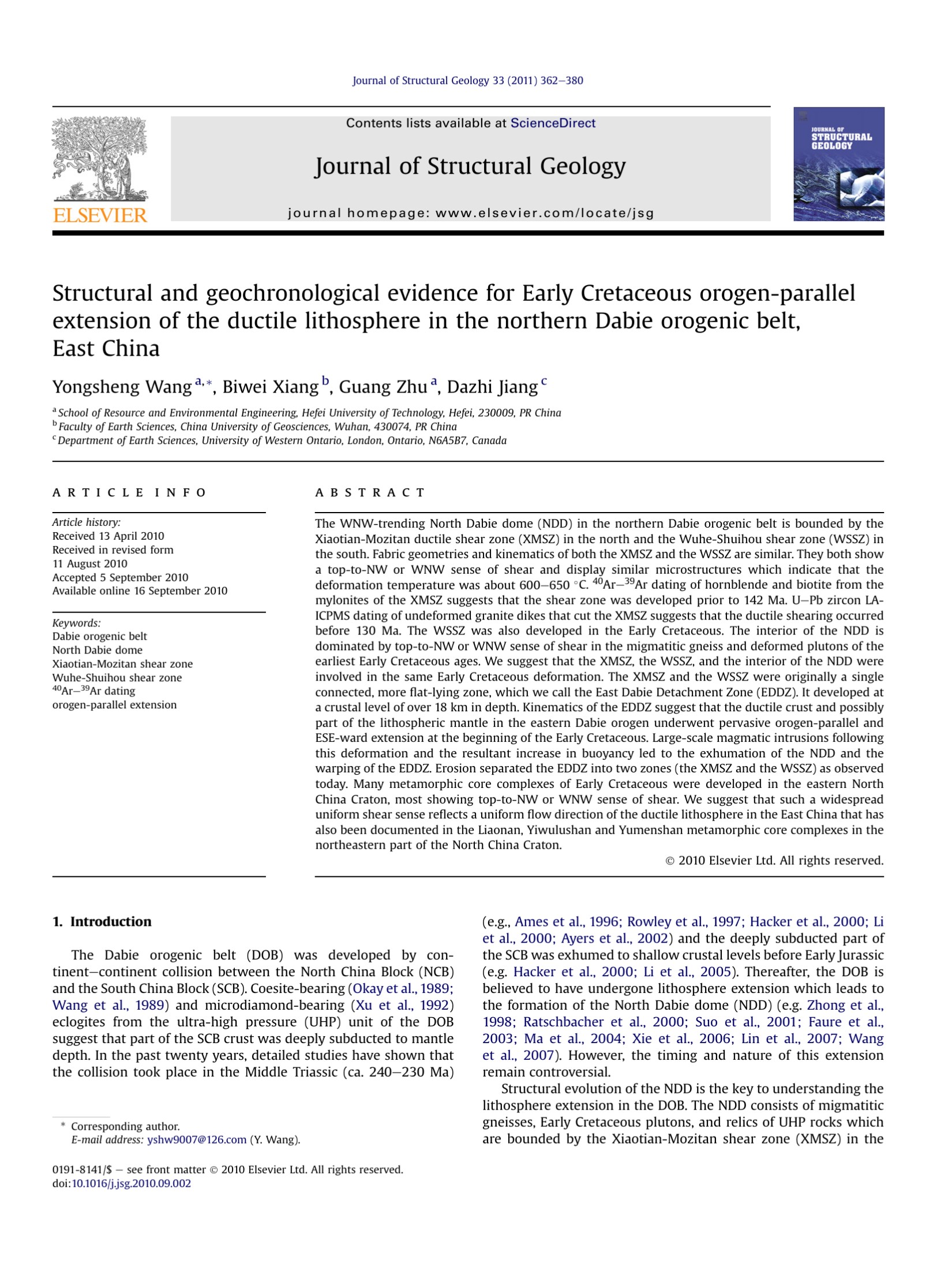 Structural and geochronological evidence for Early Cretaceous orogen-parallel extension of the ductile lithosphere in the northern Dabie orogenic belt, East China