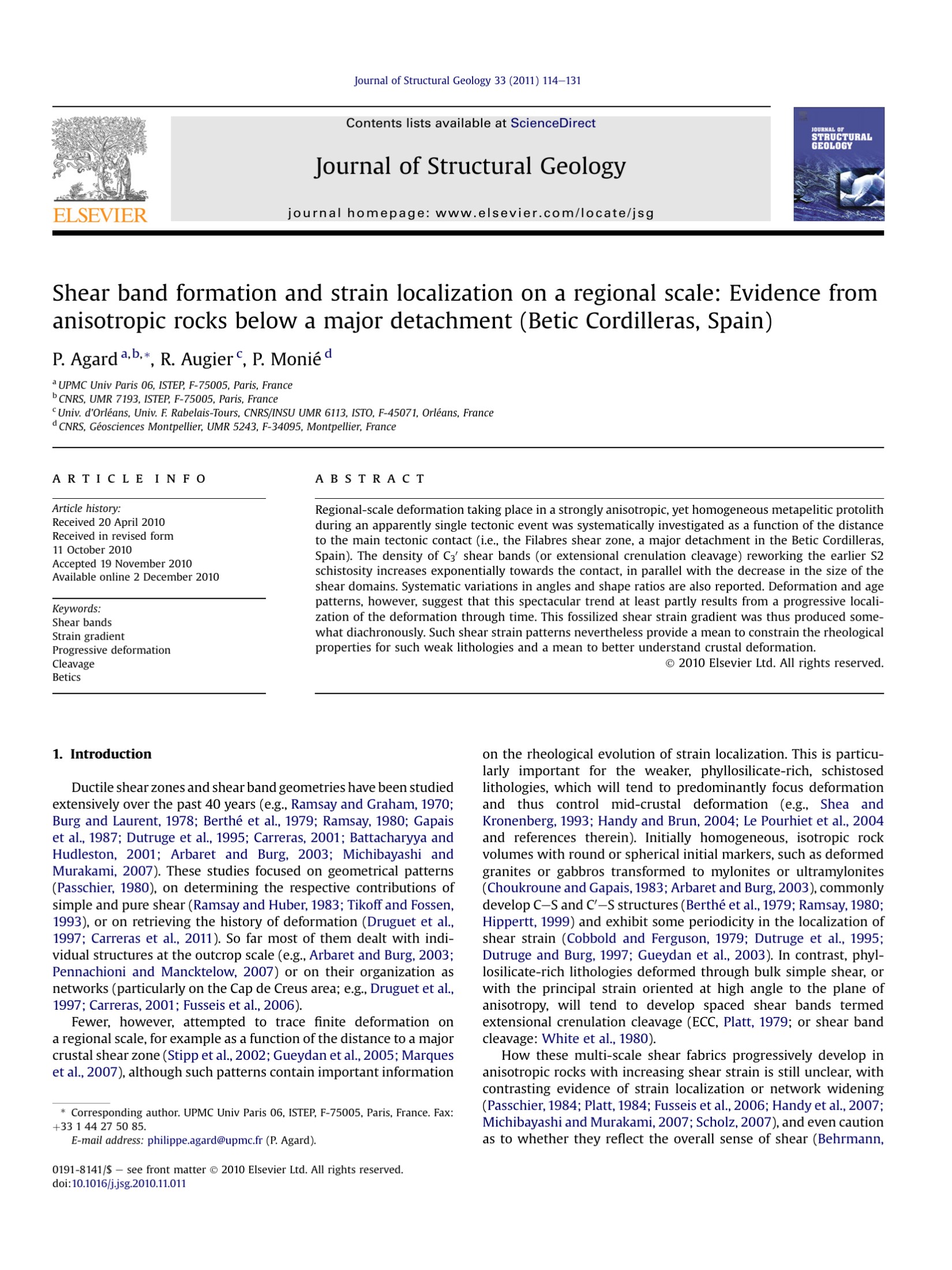 Shear band formation and strain localization on a regional scale: Evidence from anisotropic rocks below a major detachment (Betic Cordilleras, Spain)