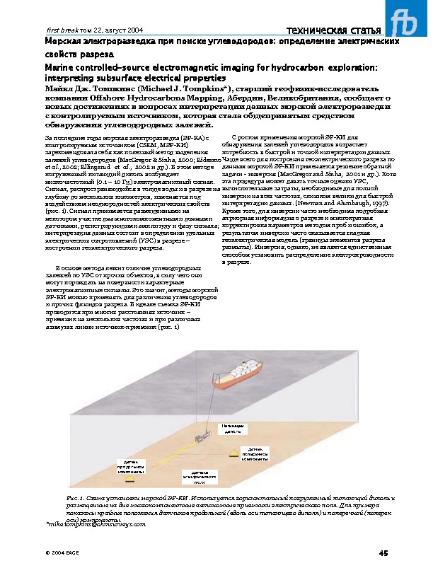 Морская электроразведка при поиске углеводородов: определение электрических свойств разреза / Marine controlled-source electromagnetic imaging for hydrocarbon exploration: interpreting subsurface electrical properties