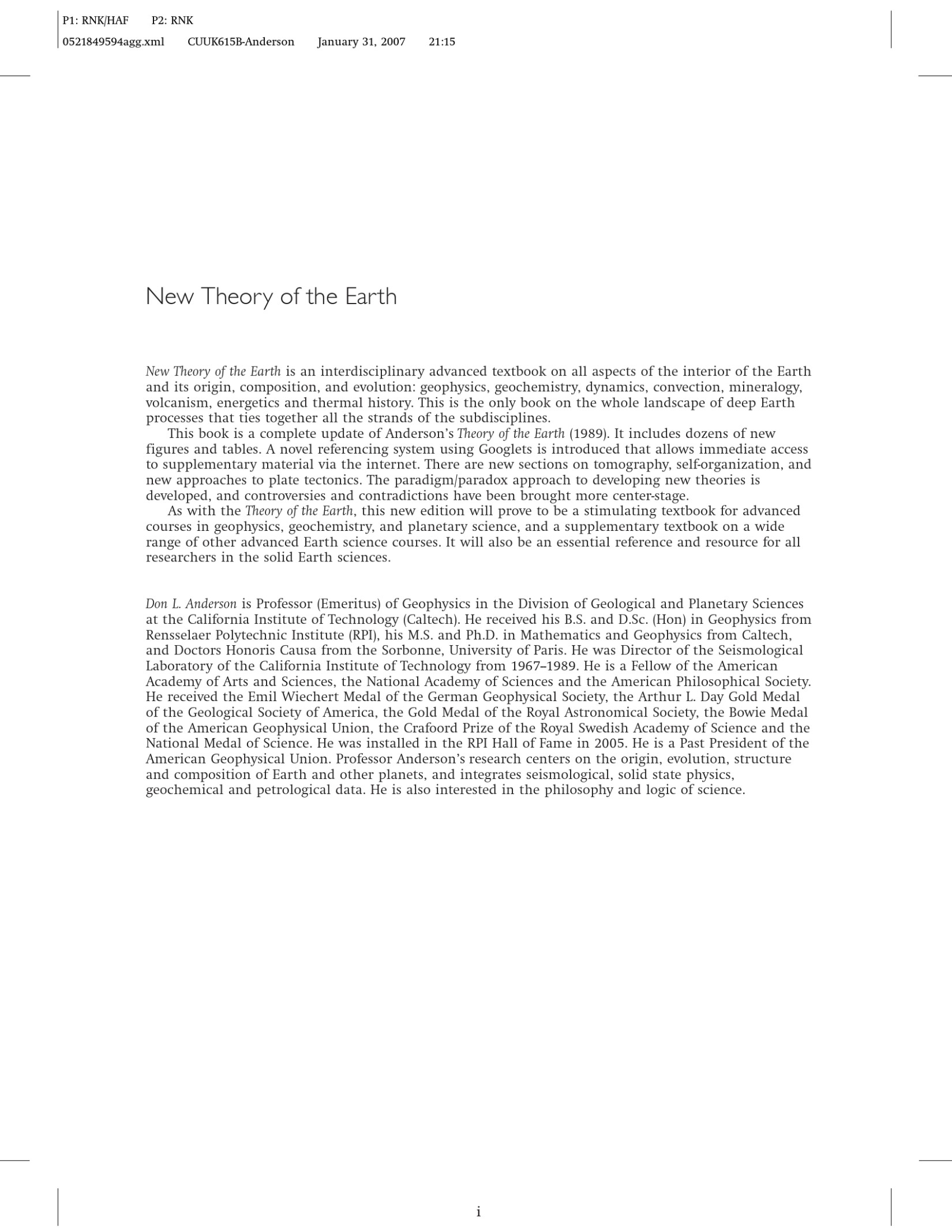 New Theory of the Earth
