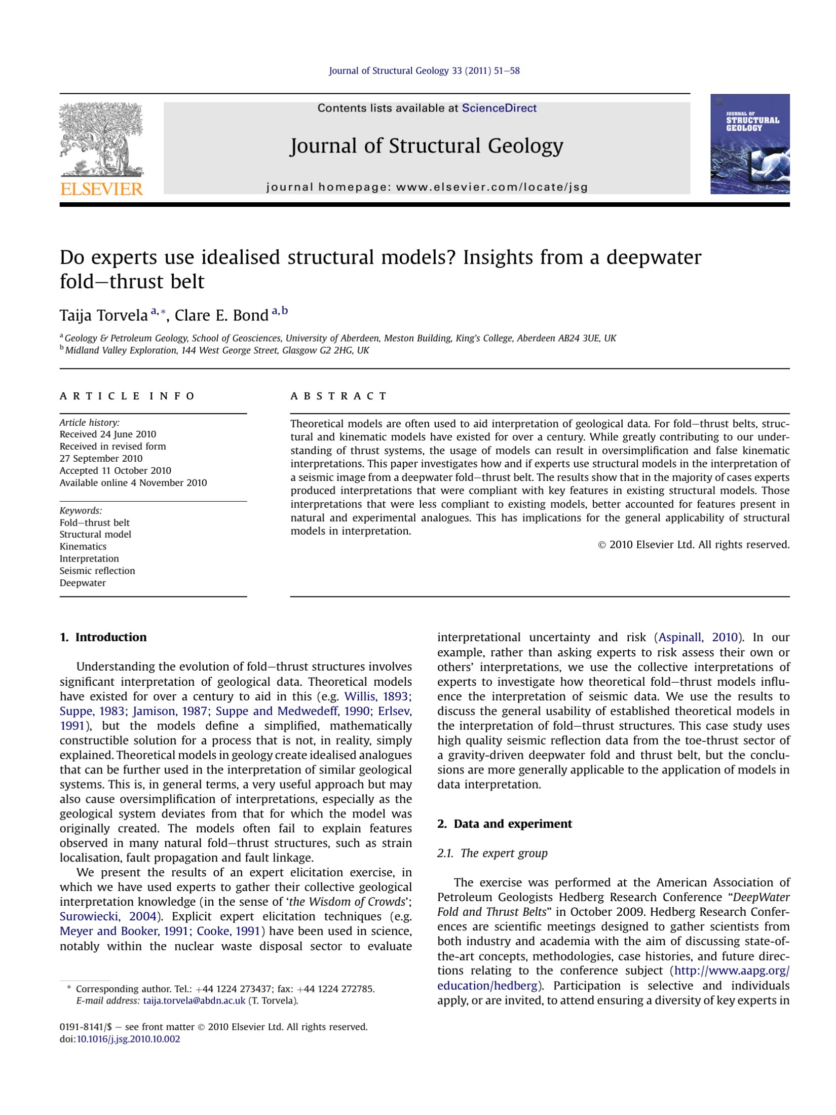 Do experts use idealised structural models? Insights from a deepwater foldethrust belt