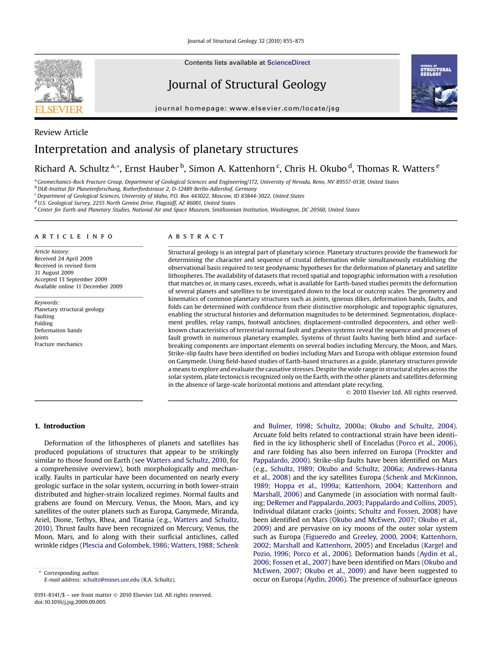 Interpretation and analysis of planetary structures