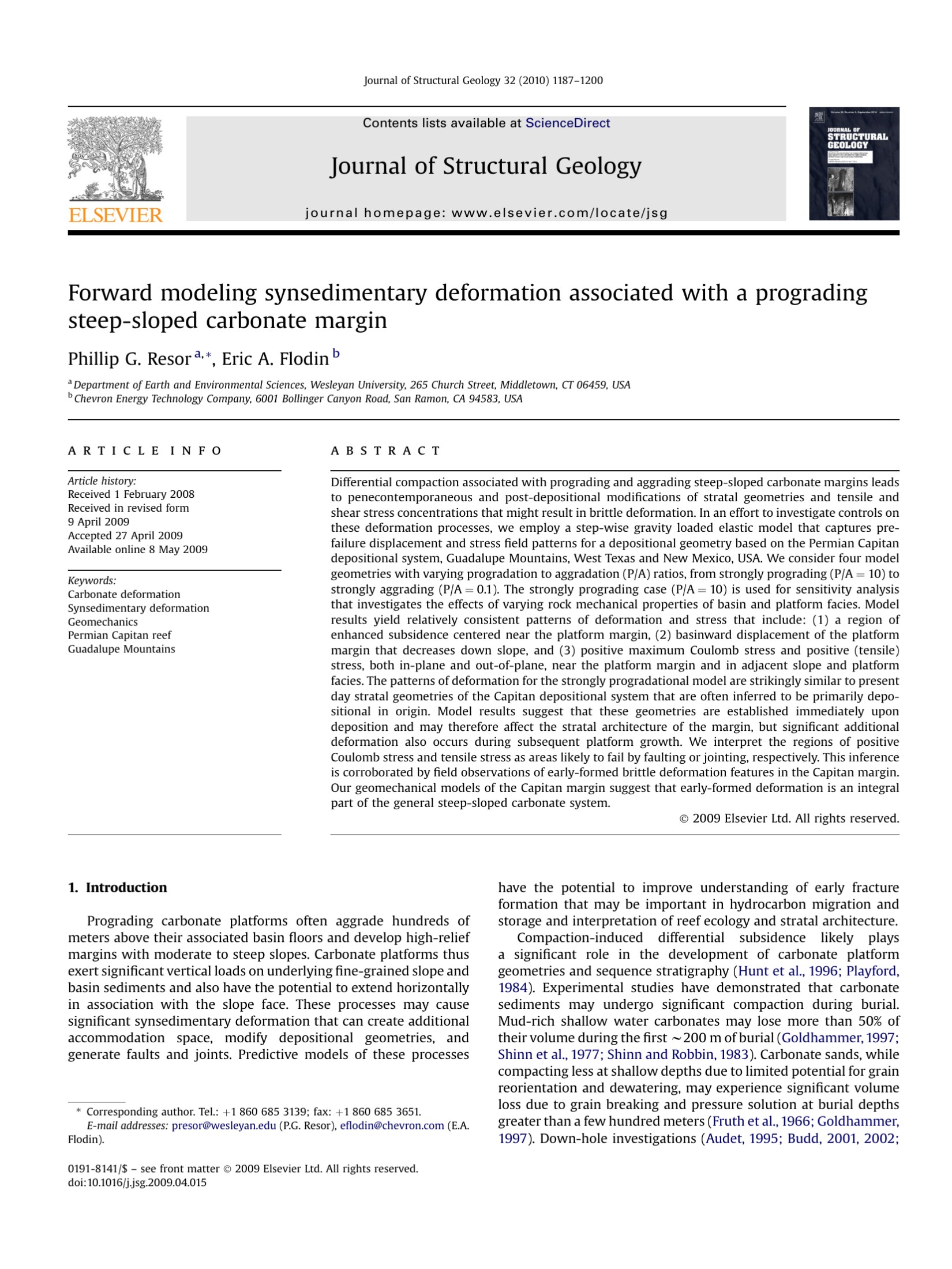 Forward modeling synsedimentary deformation associated with a prograding steep-sloped carbonate margin