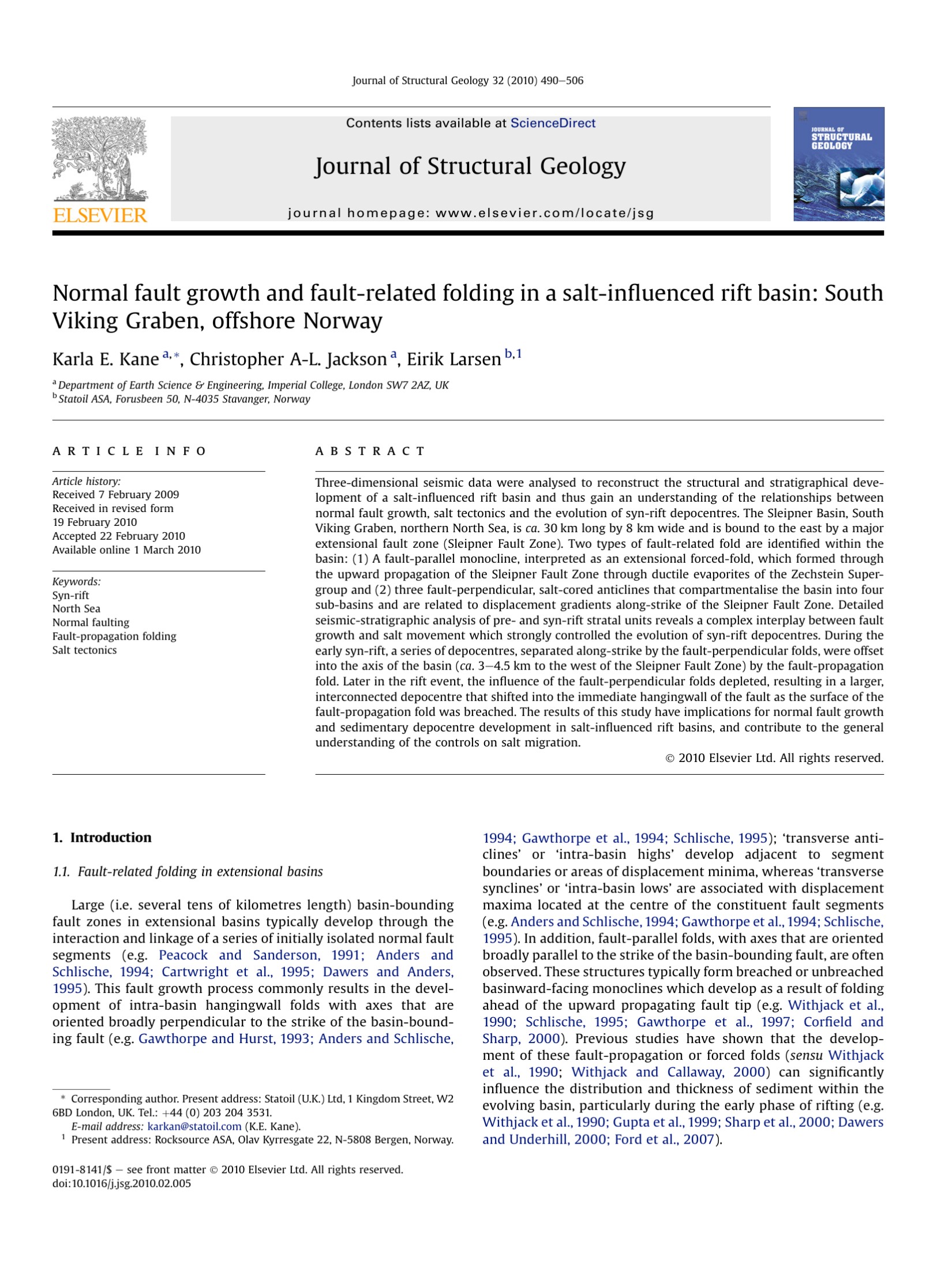 Normal fault growth and fault-related folding in a salt-influenced rift basin: South Viking Graben, offshore Norway