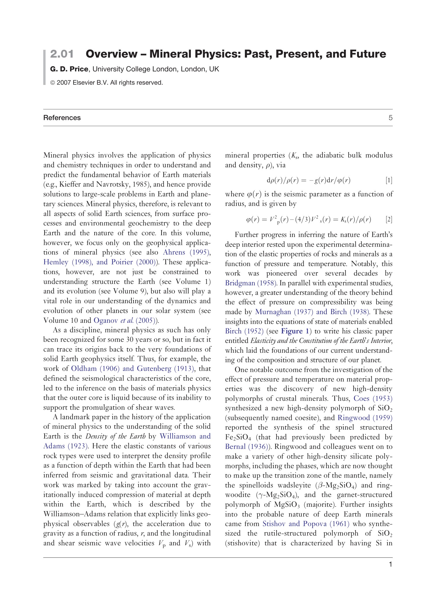 Overview вЂ“ Mineral Physics: Past, Present, and Future